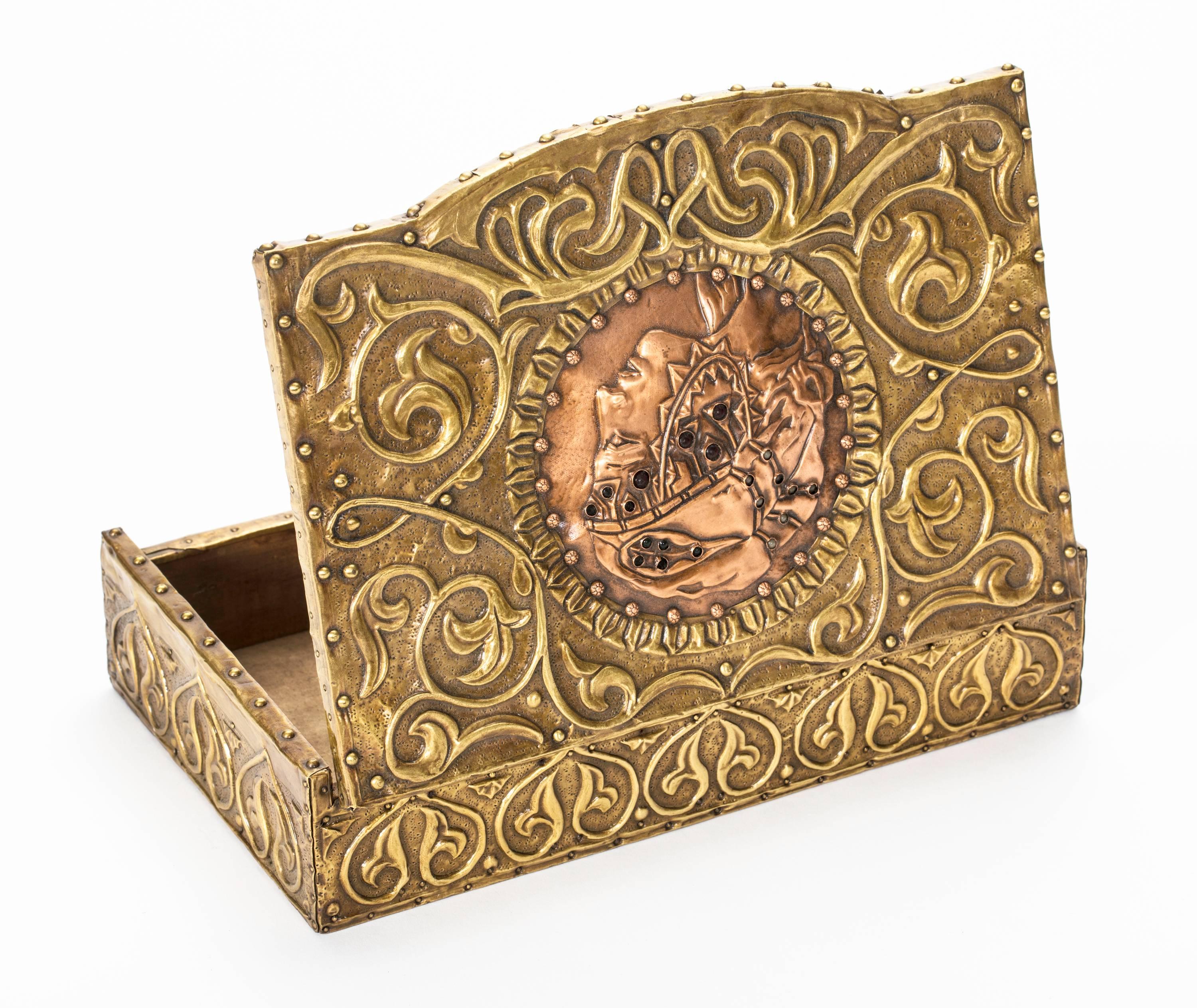 Box, Art Nouveau,  Brass Copper Embossed Box 1