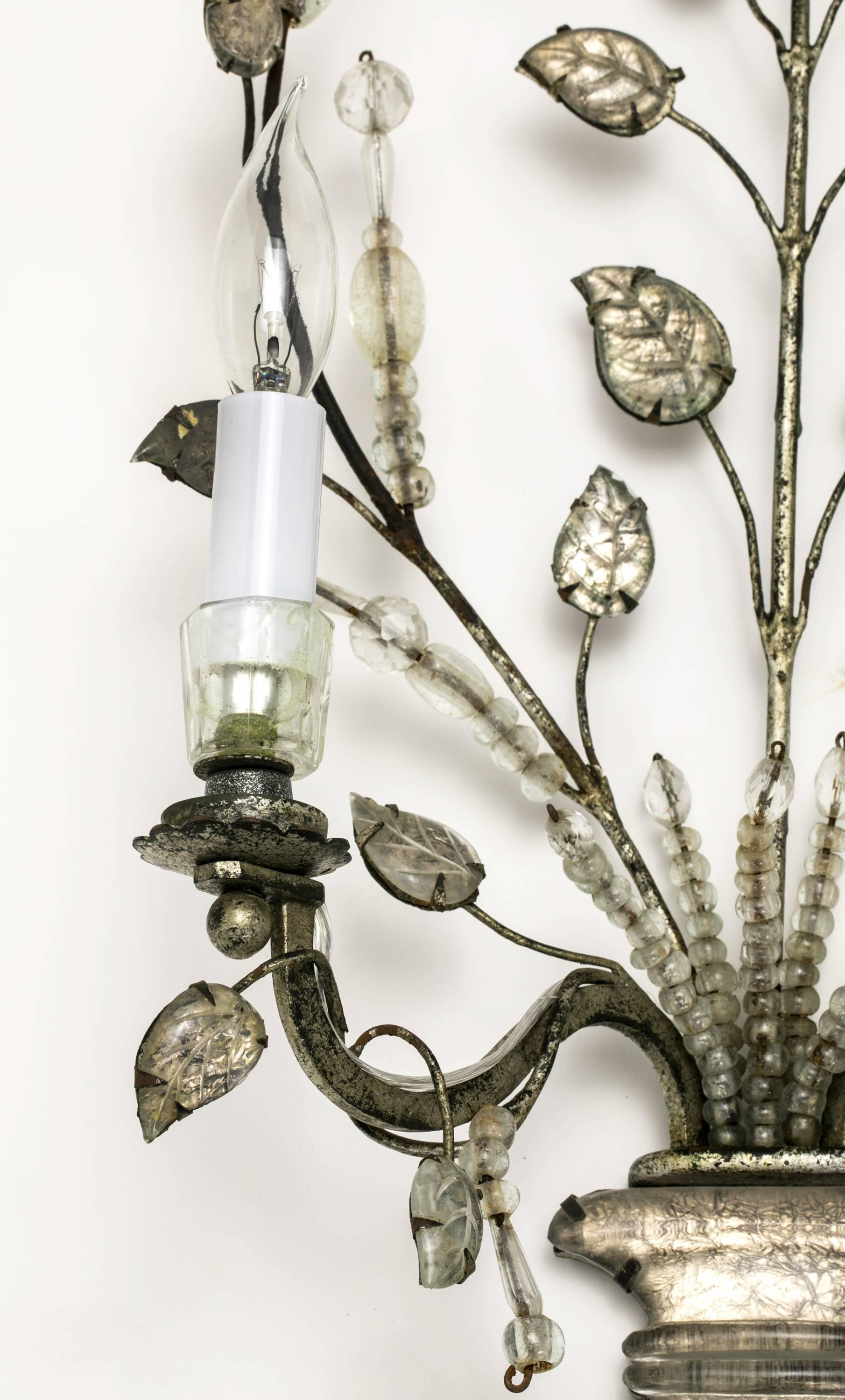 Antique Crystal Glass Wall Light Sconces, French Maison Baguès, Set of Four 3