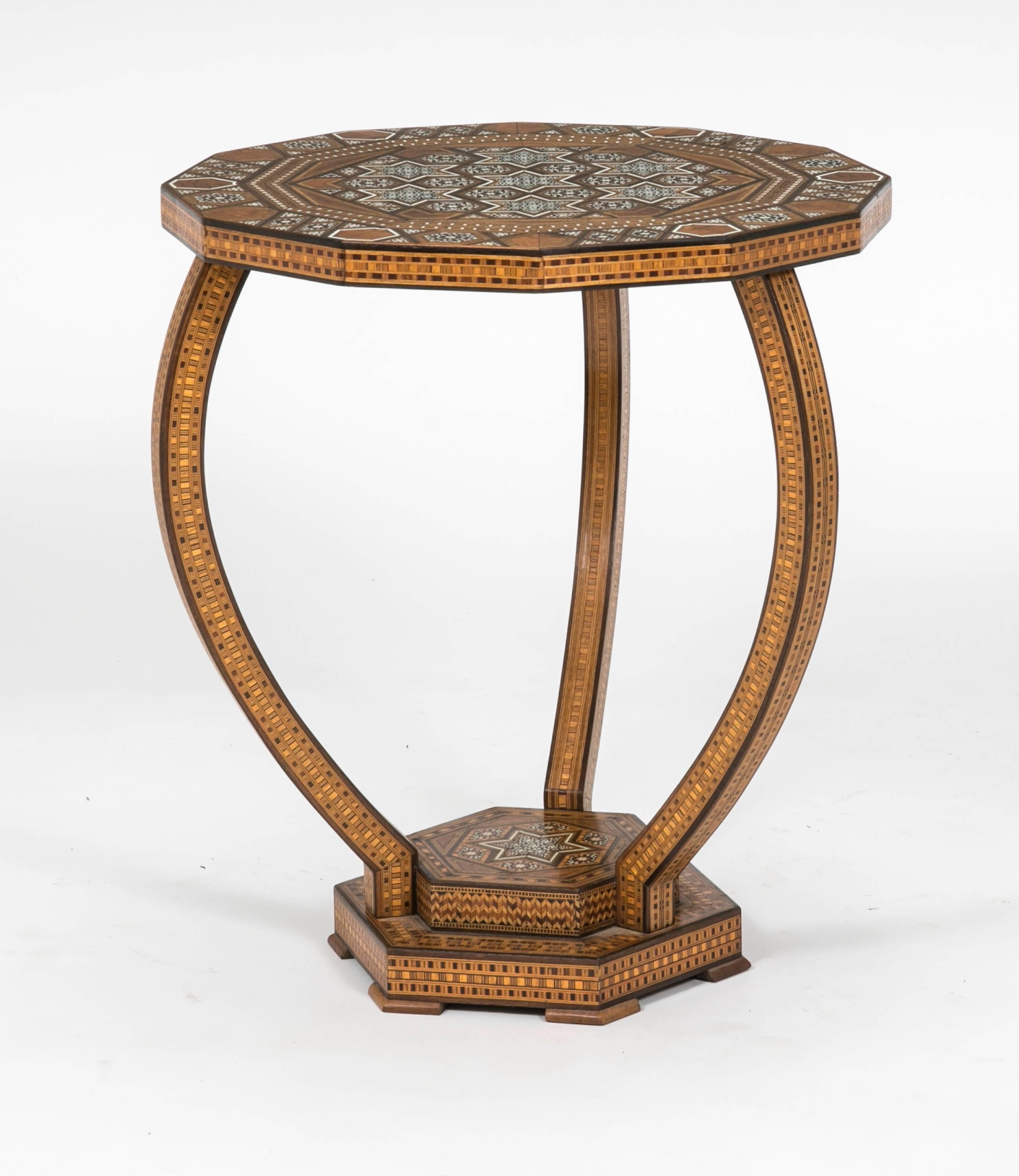 From 1940s, beautifully made with intricate detailed inlay in mother-of-pearl and bone design. Great accent side table.