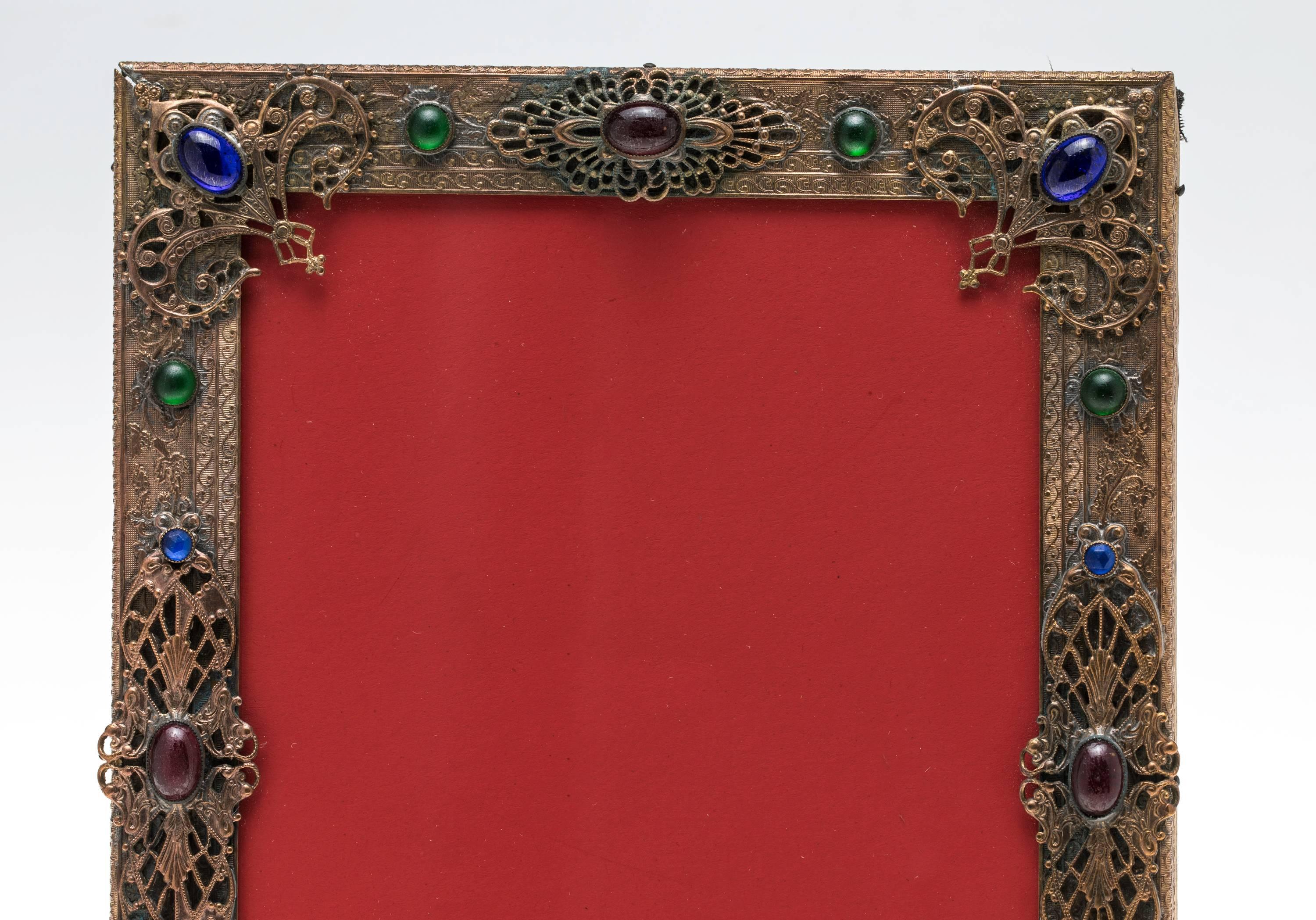 French Jeweled Gilt Bronze Picture Frame