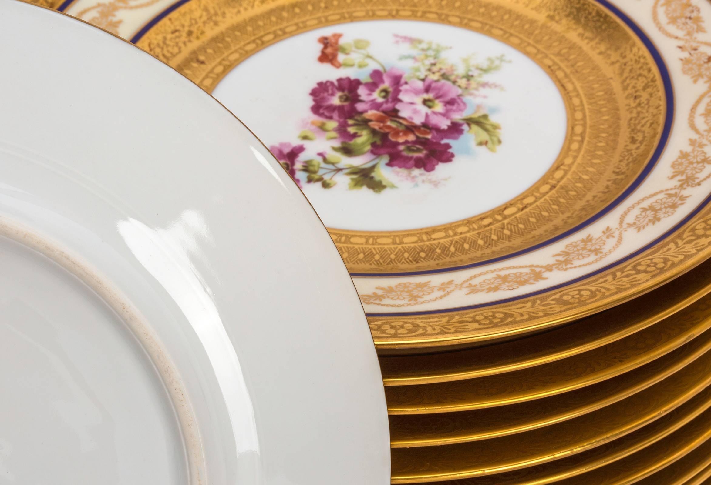 German Hand-Painted Dinner Plates In Excellent Condition In Summerland, CA