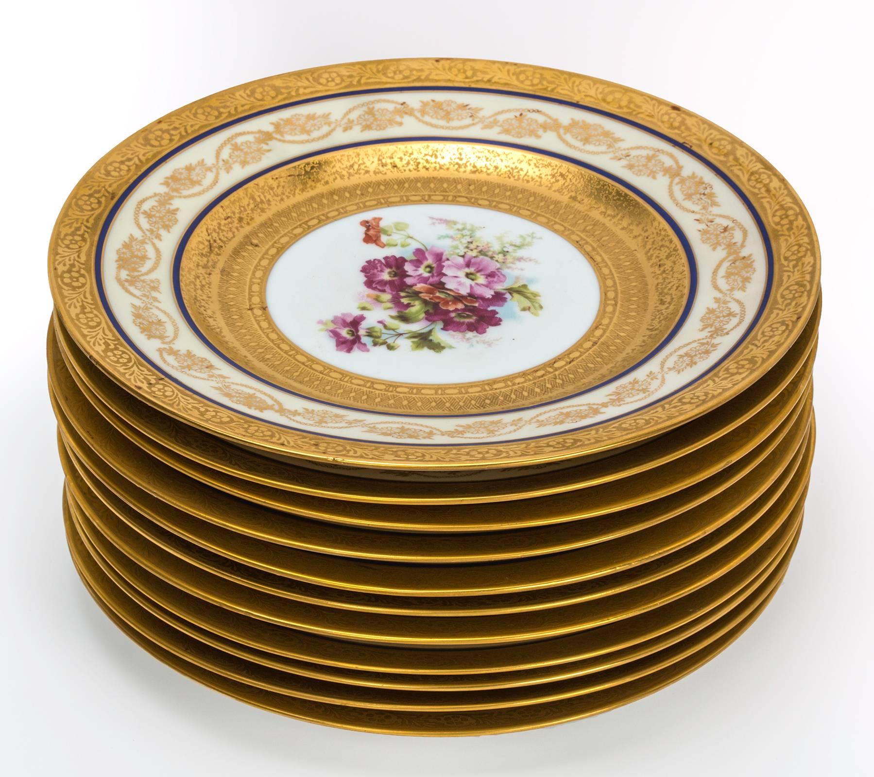 Early 20th Century German Hand-Painted Dinner Plates
