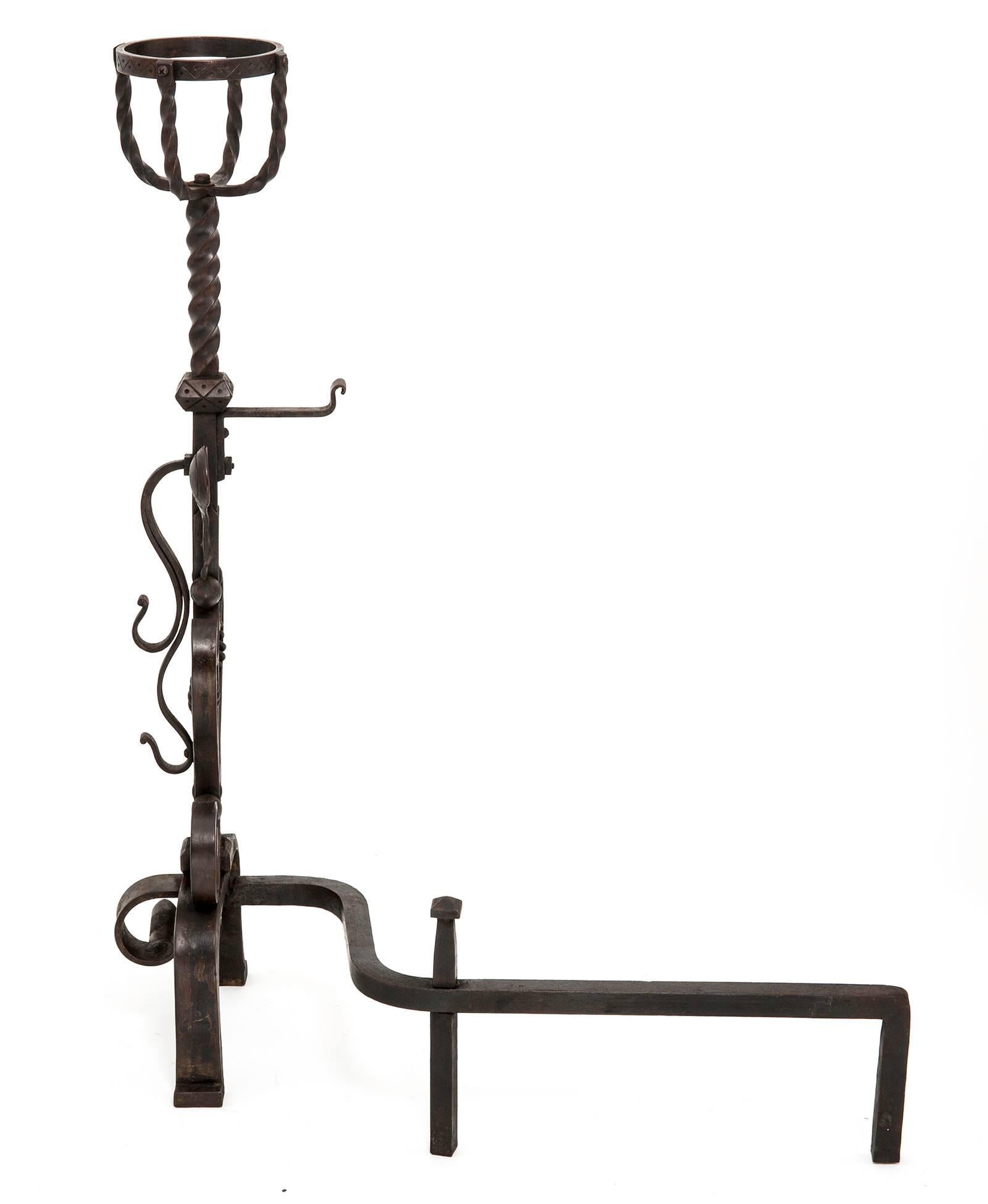  Antique Wrought Iron Andirons In Excellent Condition In Summerland, CA