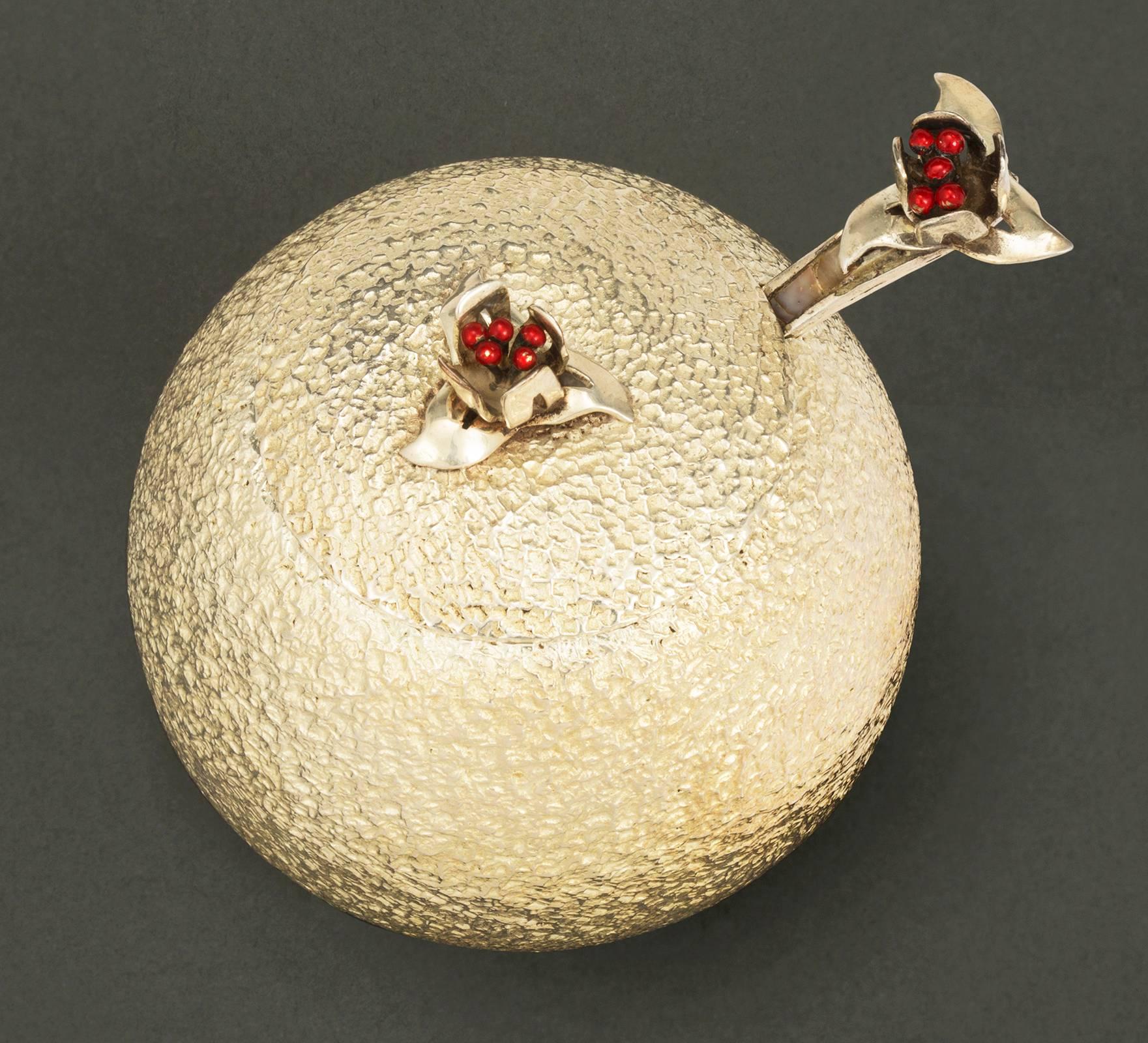 Enameled Los Castillo Silver Sugar Bowl and Spoon For Sale