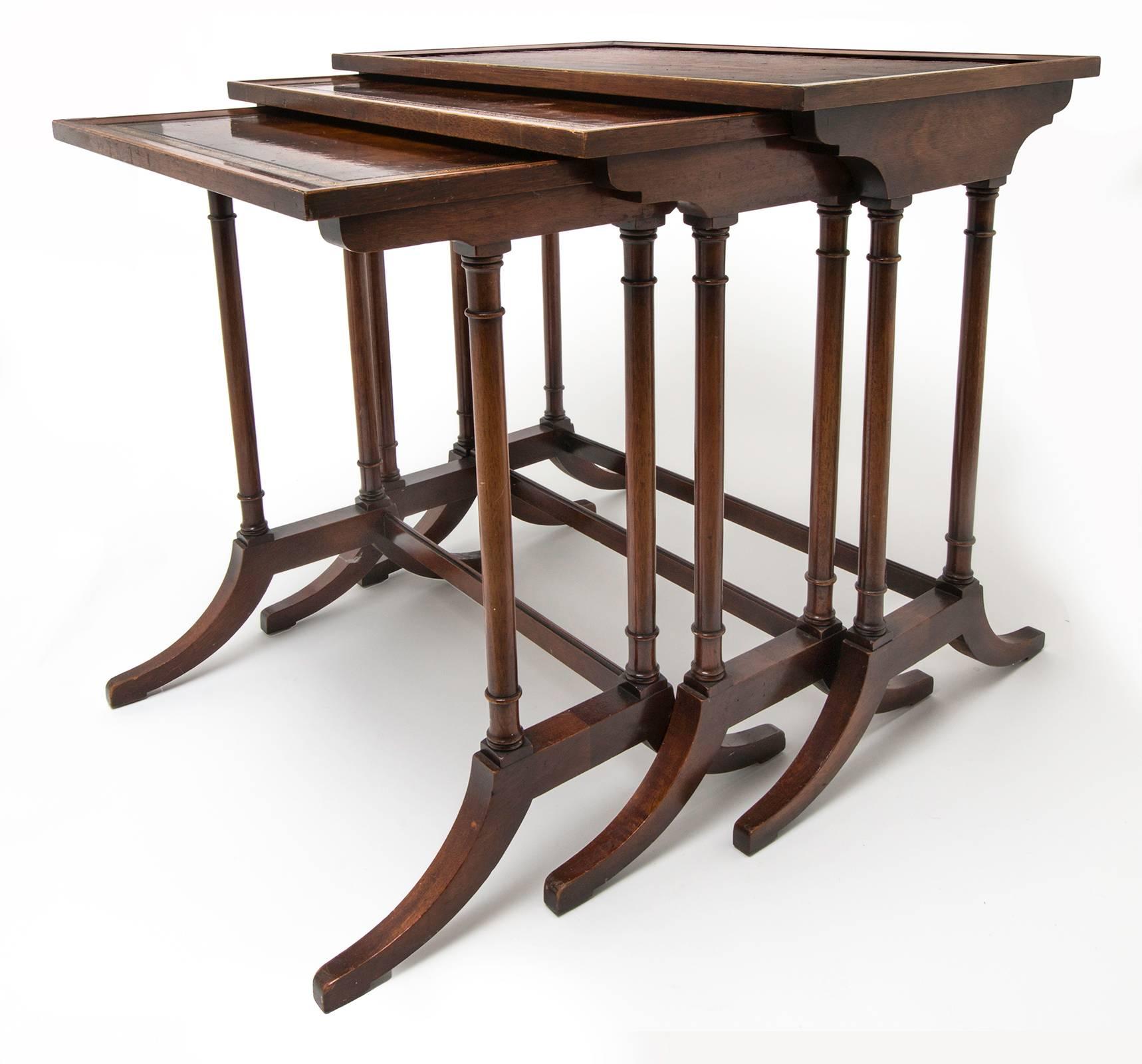 vintage leather top nesting tables