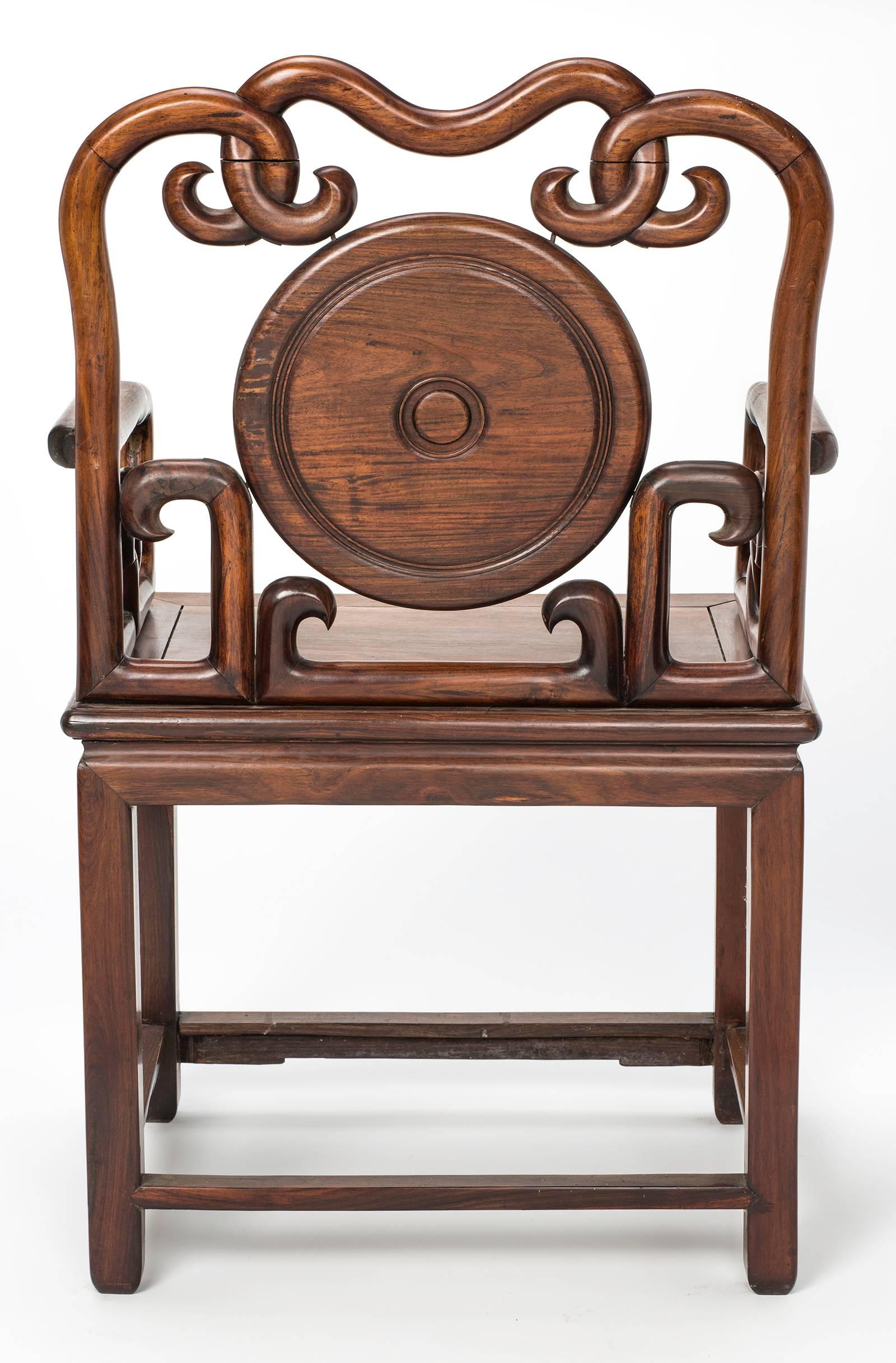 Rosewood Chinese Carved Armchair In Excellent Condition In Summerland, CA