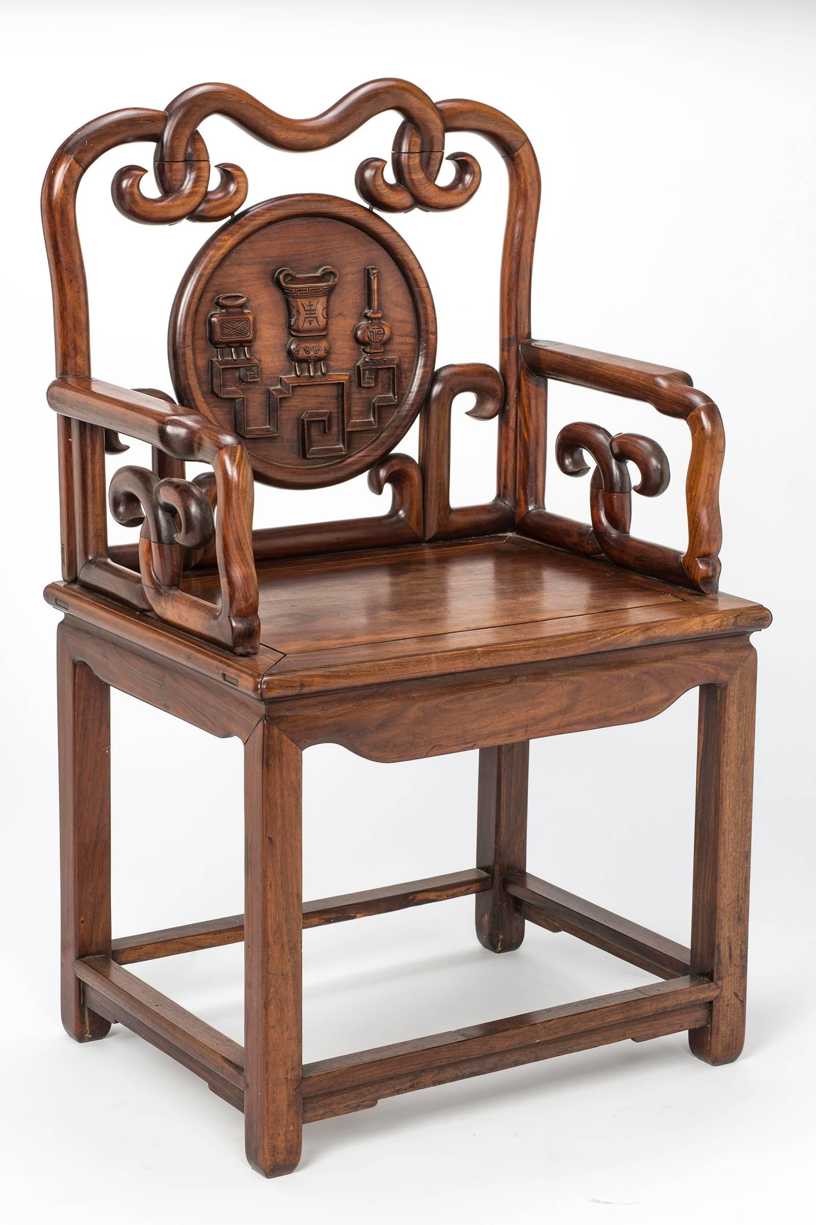 Early 20th Century Rosewood Chinese Carved Armchair