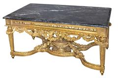 French Gilt Carved Ram's Heads and Garlands Marble-Top Table