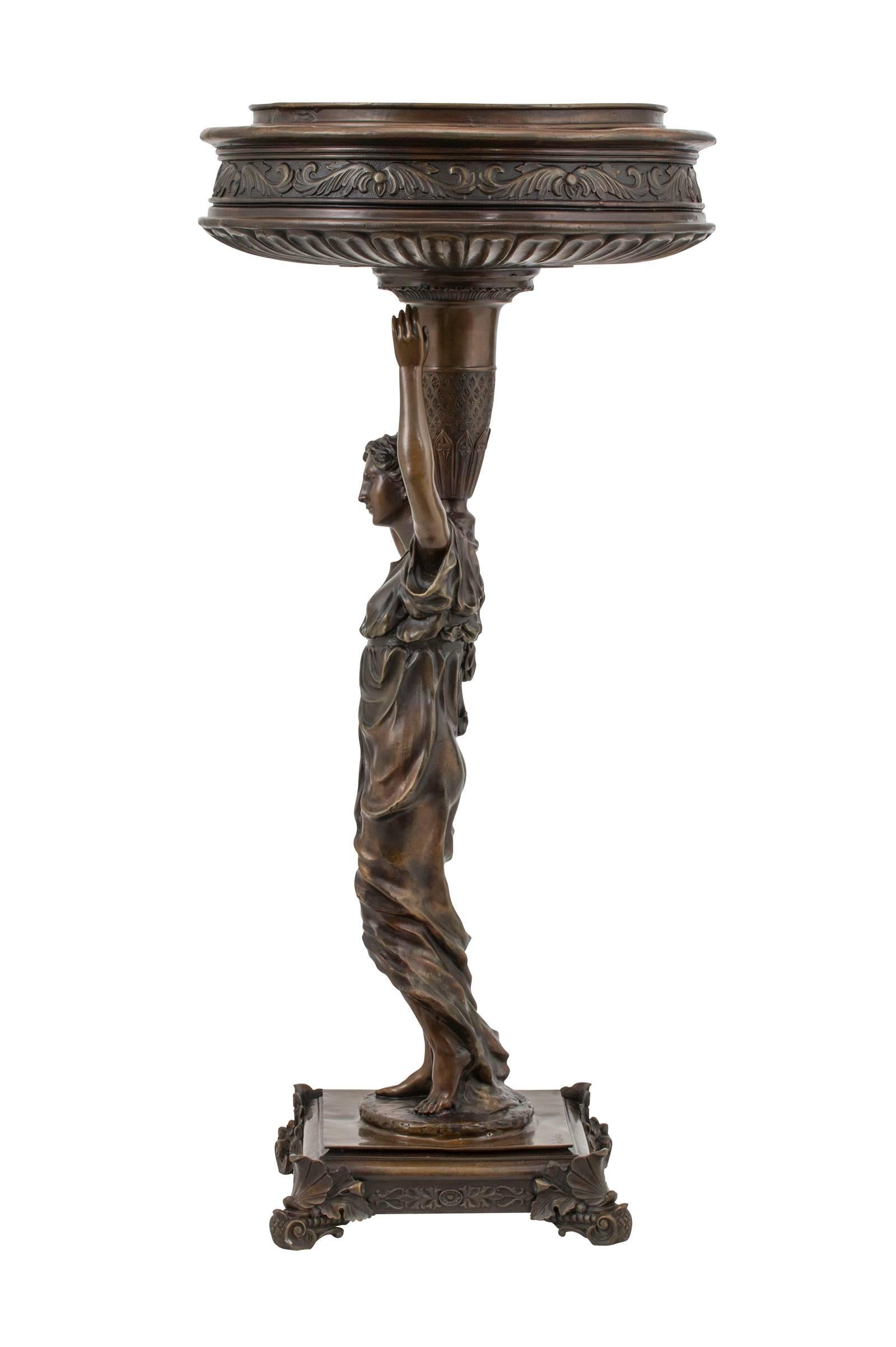 Antique  French Bronze Figural Fern/Plant Stand, Signed A.Carrier In Excellent Condition In Summerland, CA