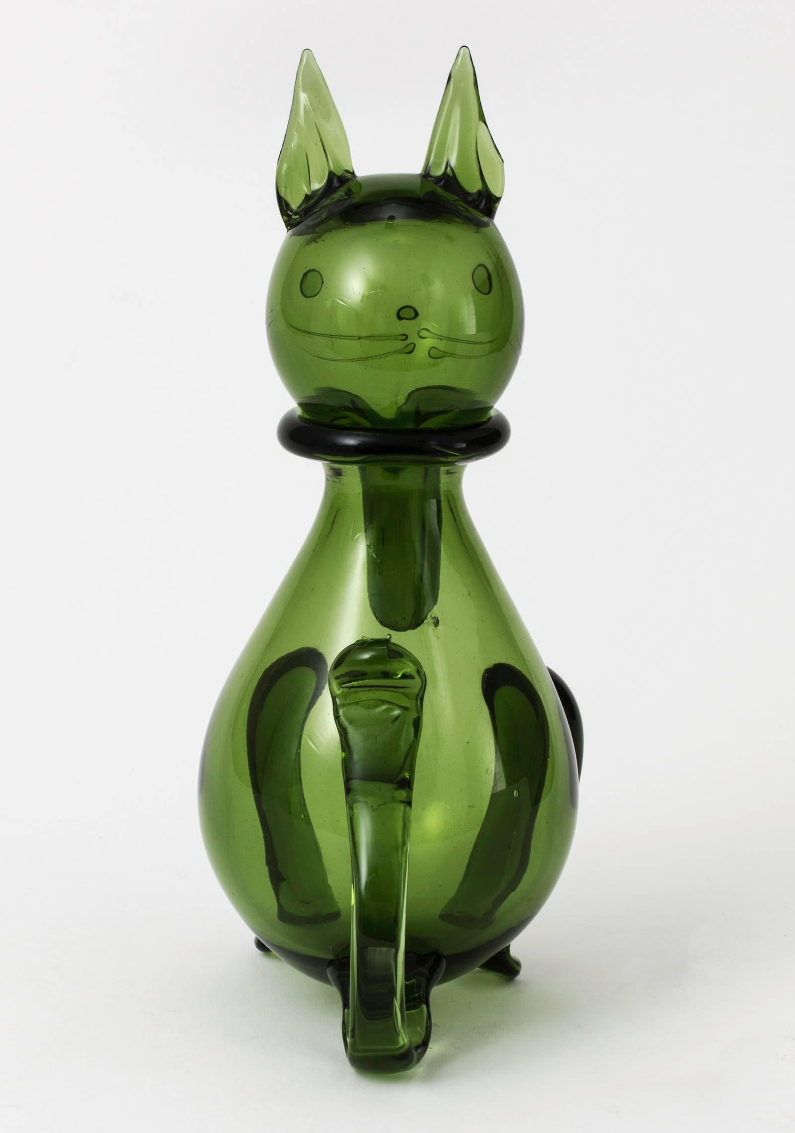 Italian Emboli Verde Glass Cat Decanter
