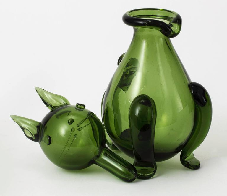 Emboli Verde Glass Cat Decanter at 1stDibs