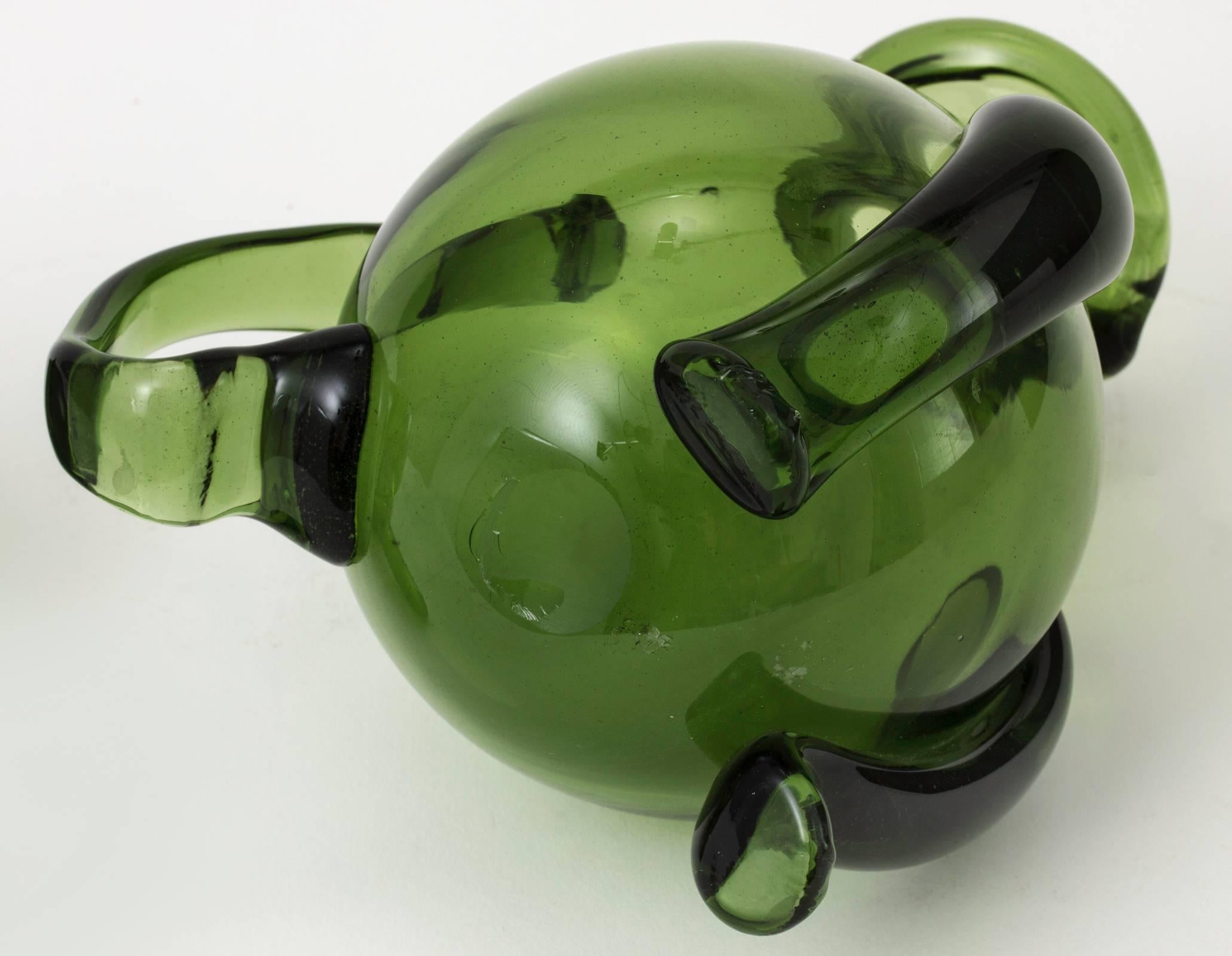 20th Century Emboli Verde Glass Cat Decanter