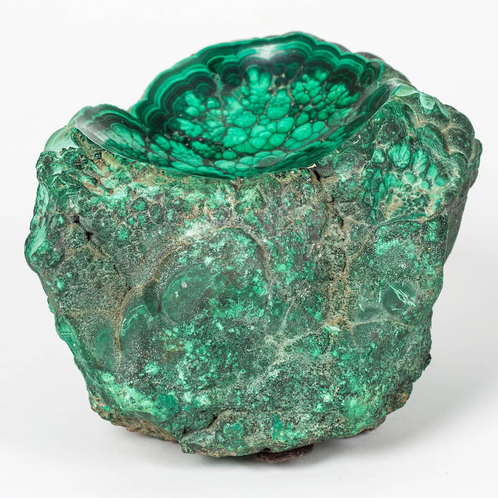 Large Chunky Malachite Specimen Bowl In Excellent Condition In Summerland, CA