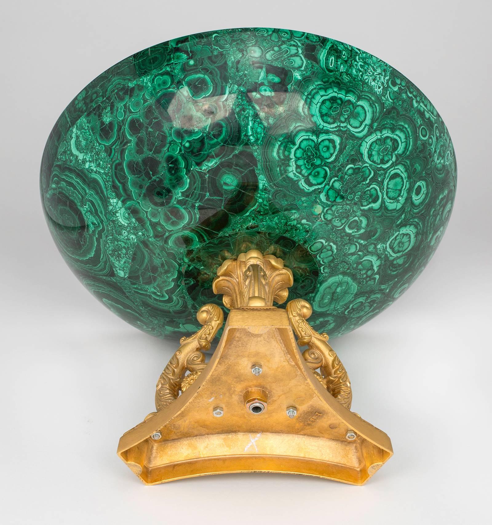 Centerpiece, Malachite and Gilt Bronze Doré  Bowl For Sale 1