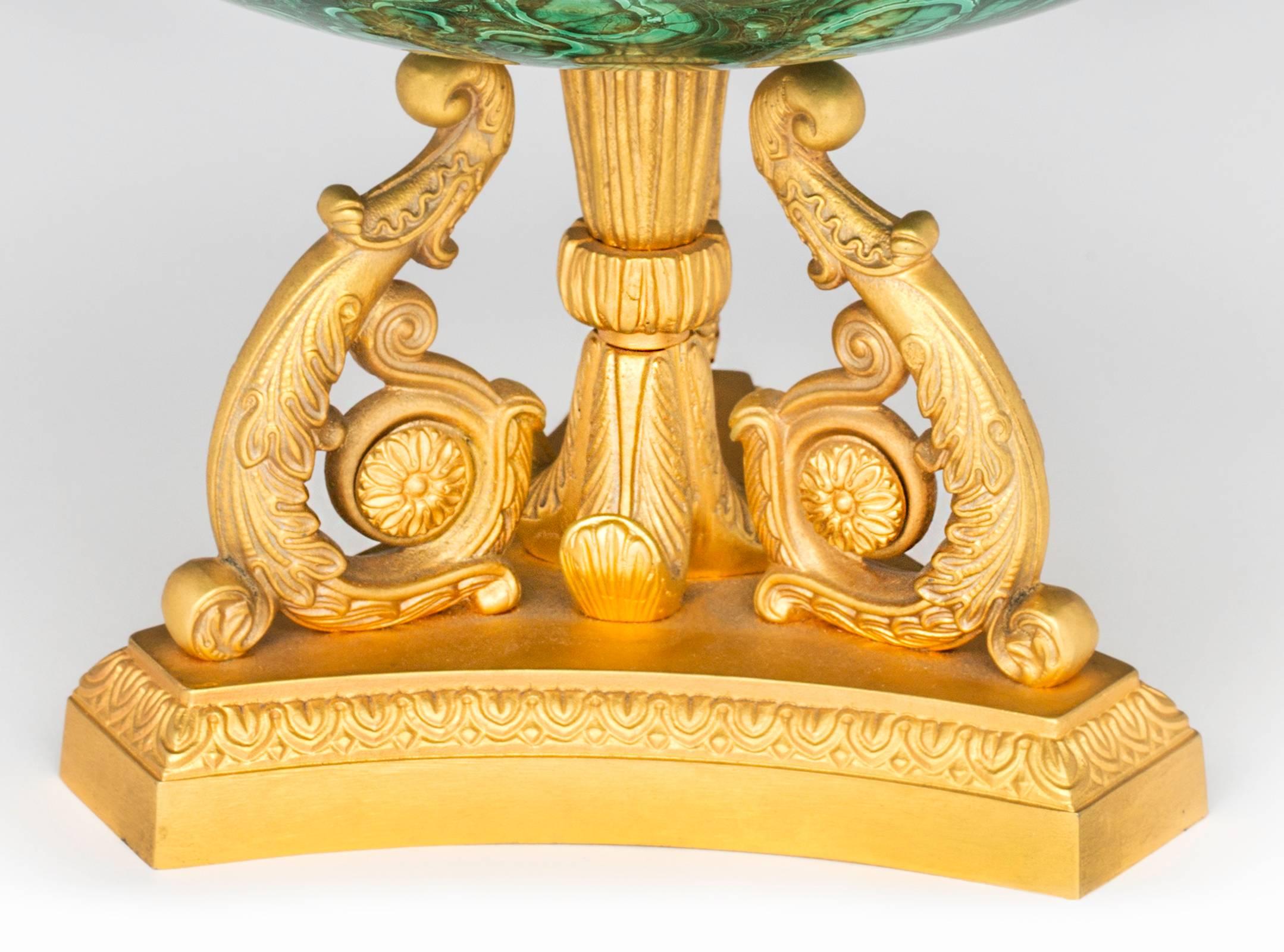 Mid-20th Century Centerpiece, Malachite and Gilt Bronze Doré  Bowl For Sale