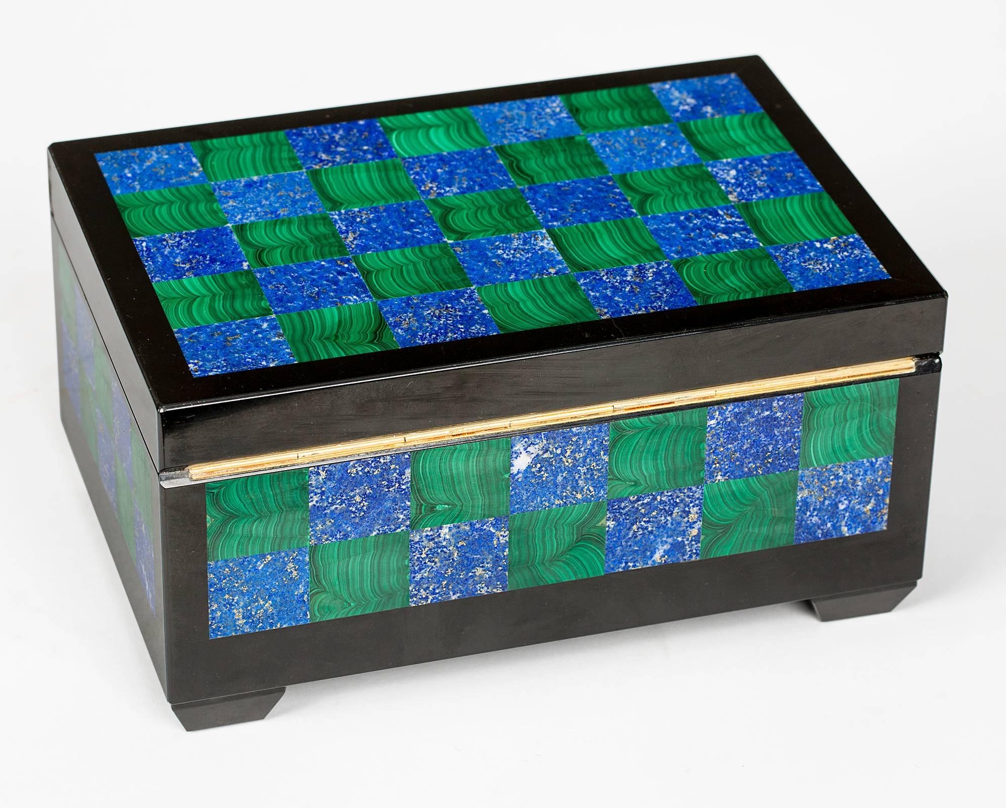 Jewelry Box, Malachite, Lapis and Onyx Box For Sale 1