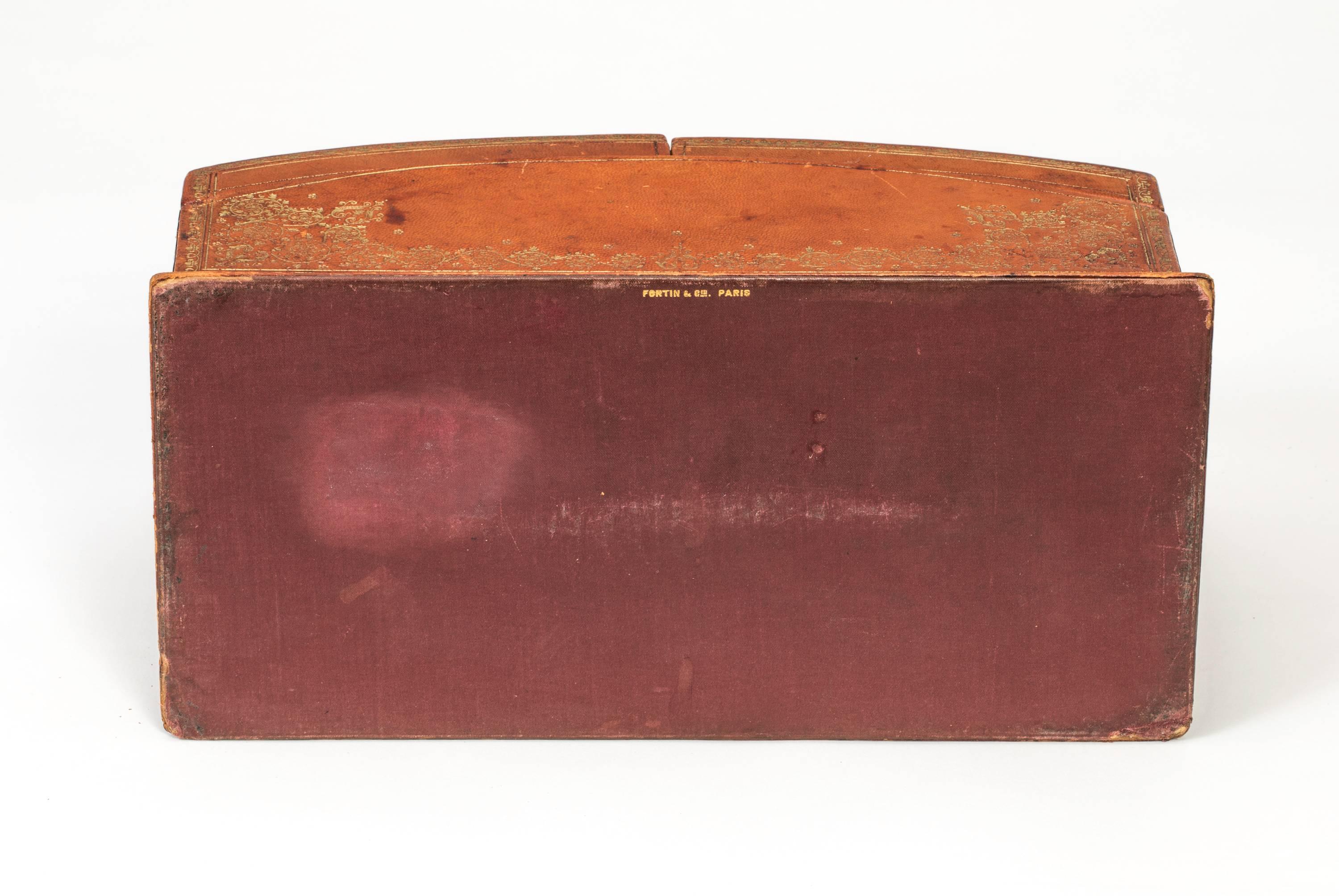 Antique French Leather Desk Letter Holder Box 2