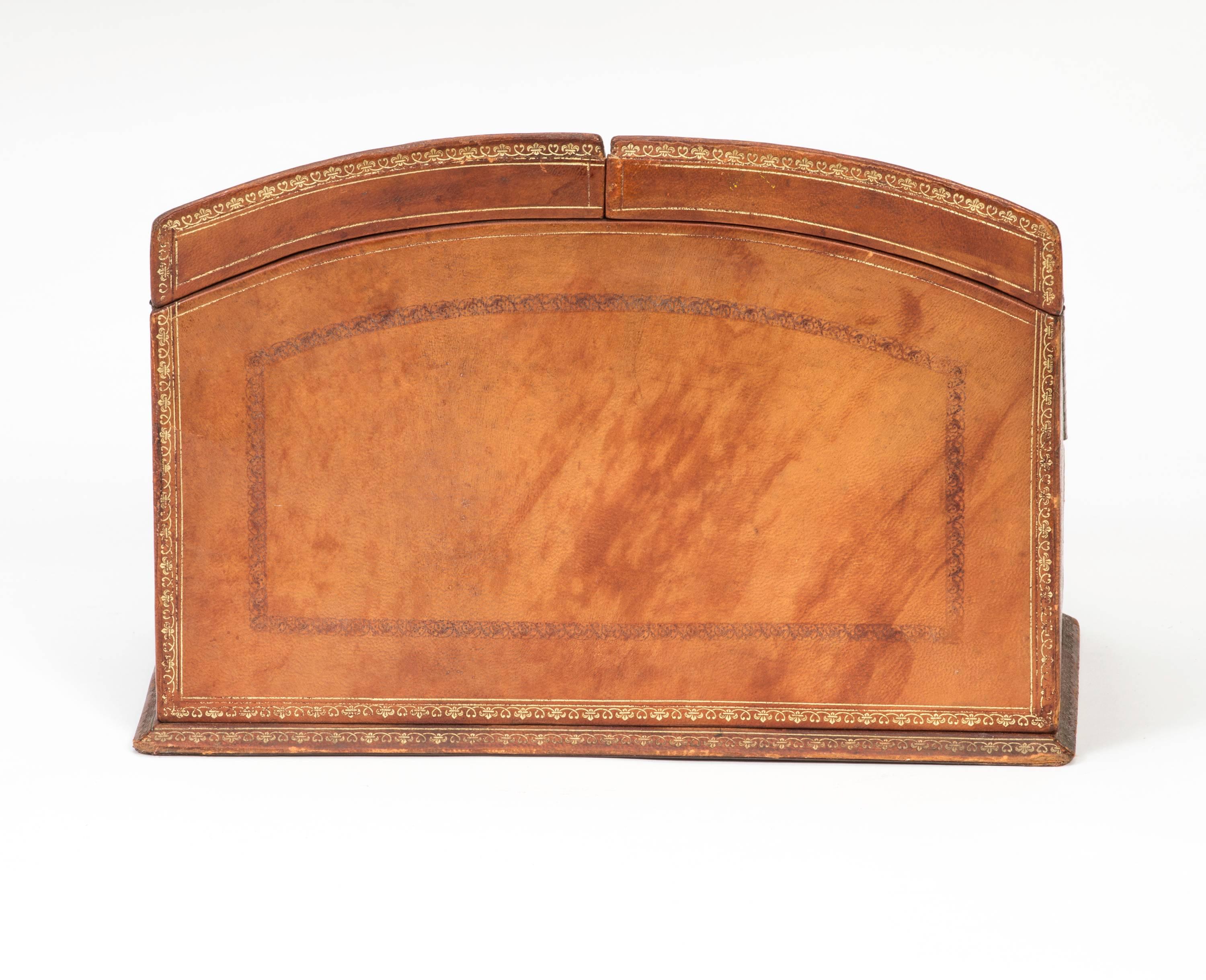 Antique French Leather Desk Letter Holder Box 1