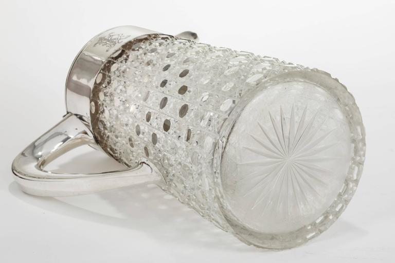 Antique German 800 Sterling Silver Crystal Claret Jug Pitcher For Sale