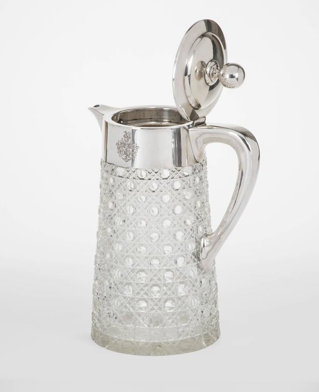 Antique German 800 Sterling Silver Crystal Claret Jug Pitcher For Sale