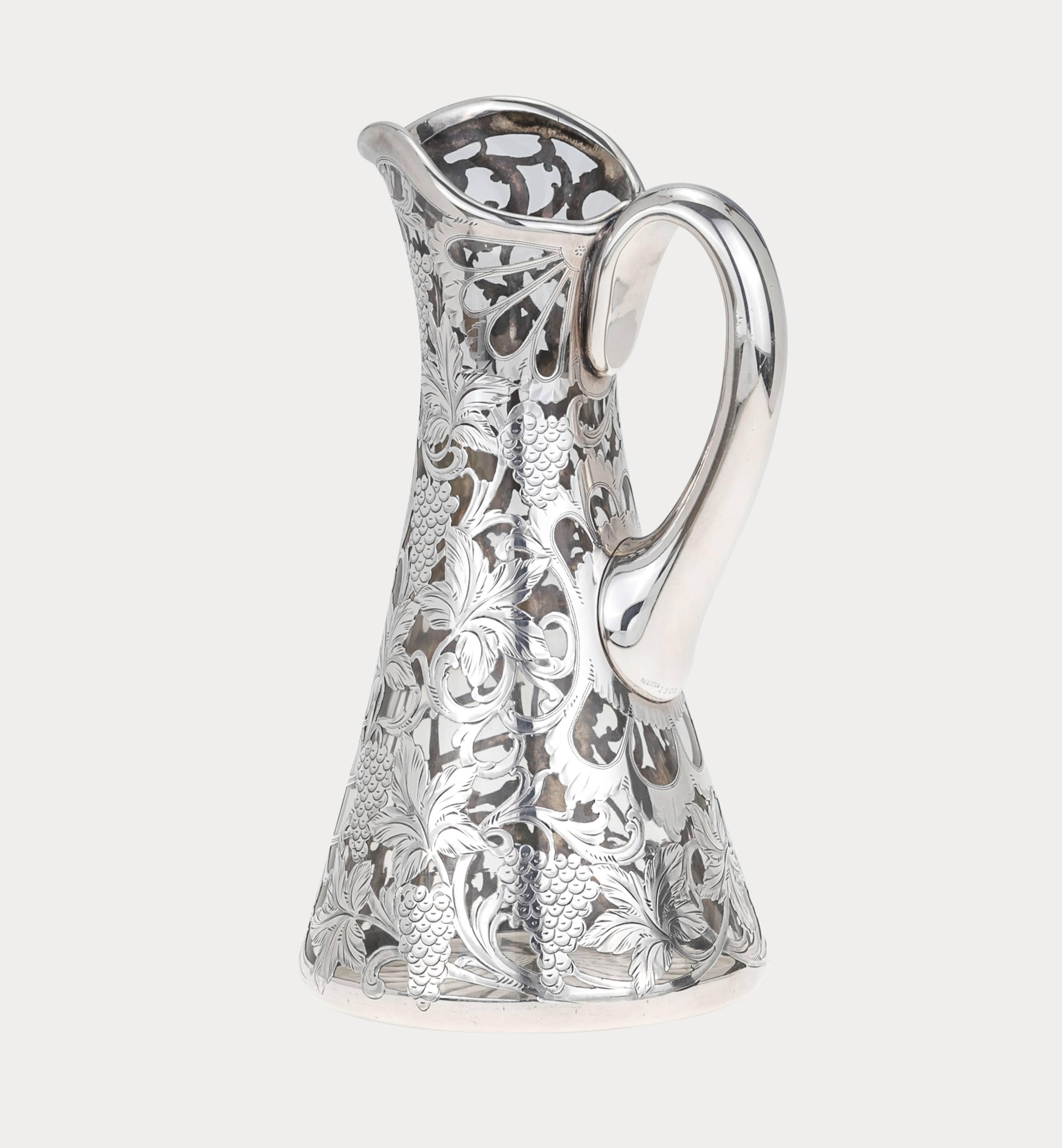 Late Victorian Pitcher, Sterling Silver Overlay  For Sale