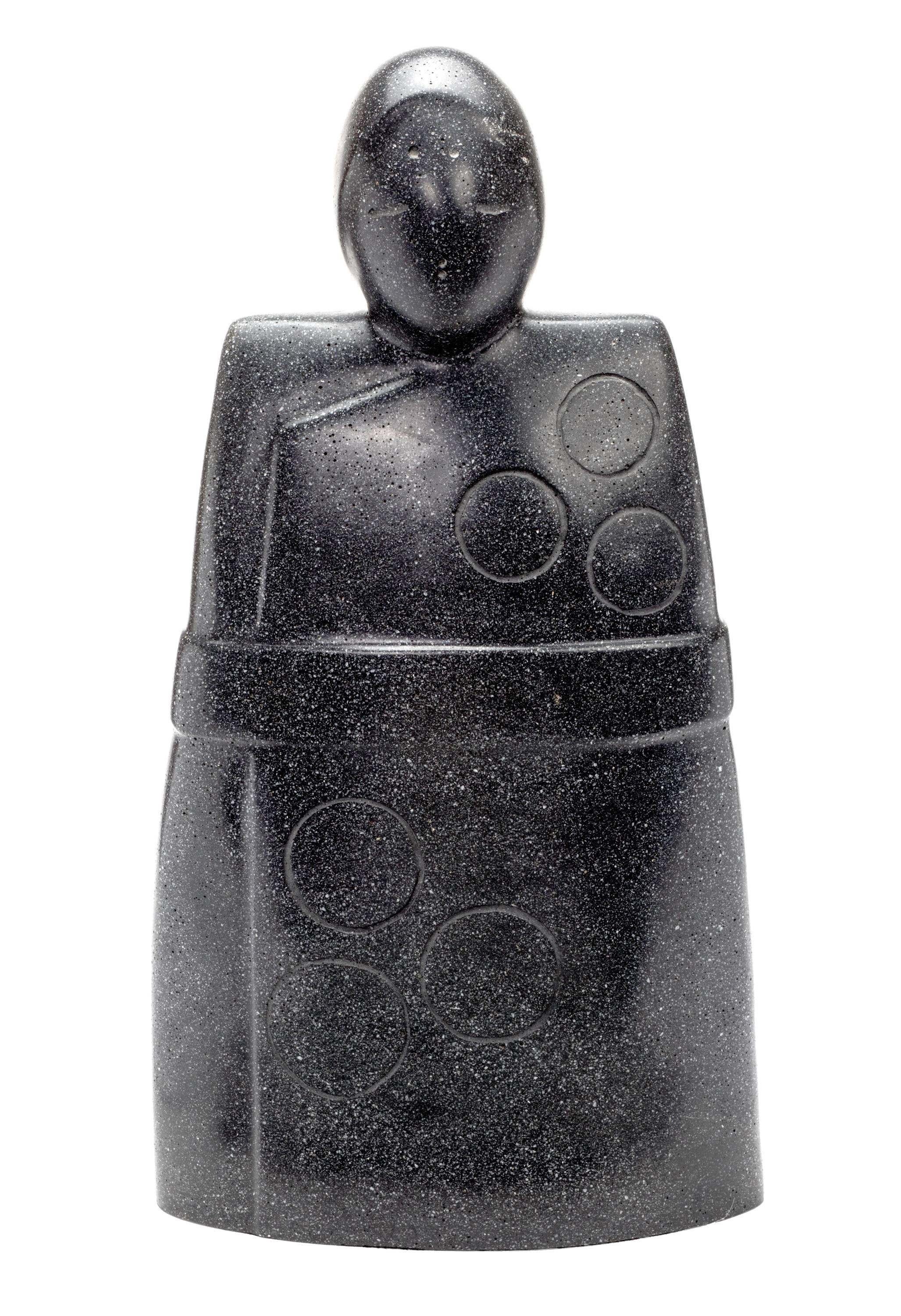Serene peaceful abstract figure in black cast stone by Masatoyo Kishi. (b.1924). Signed Kuki, numbered 32/200.
