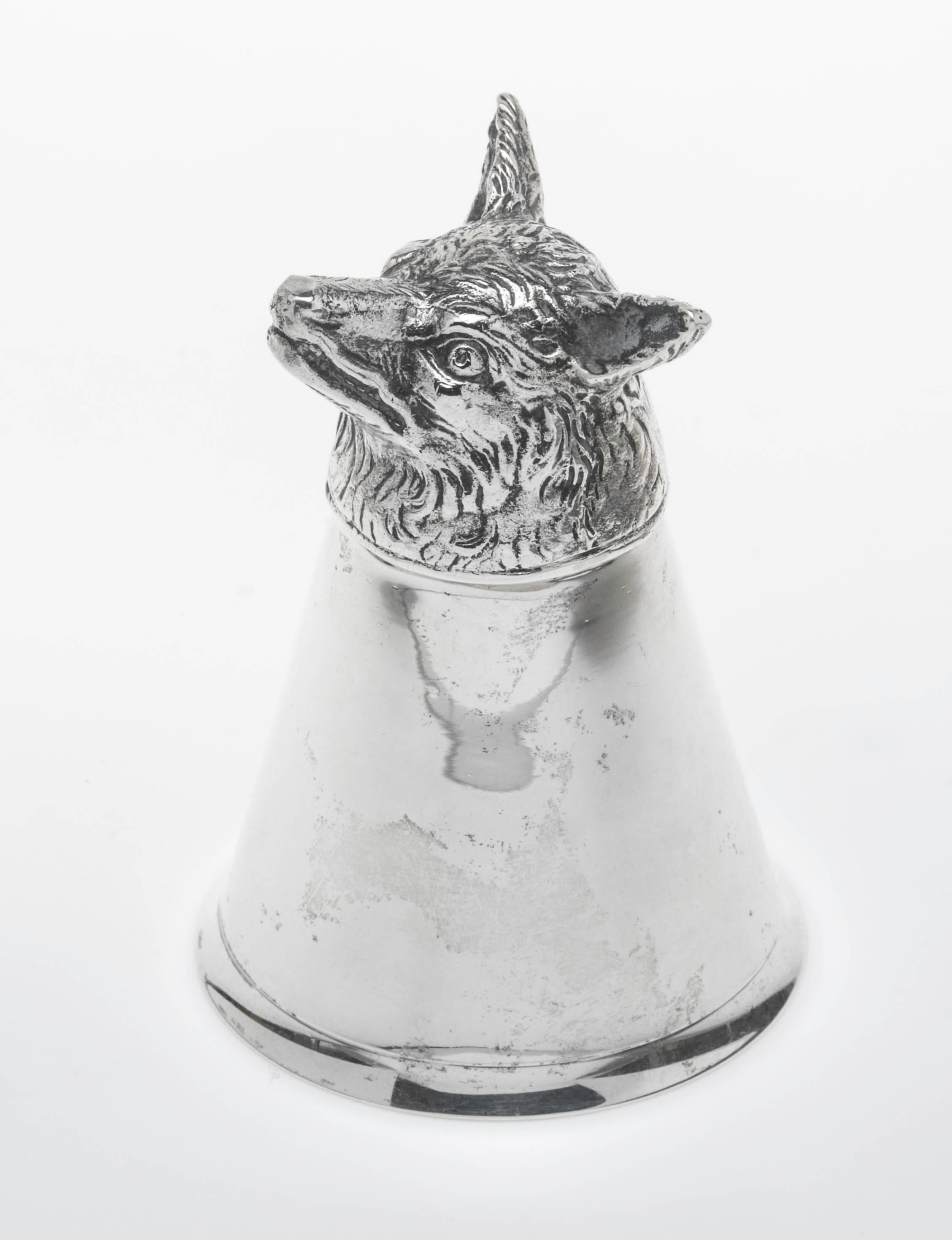 American Sterling Silver Fox Head Stirrup Cups Set of Eight