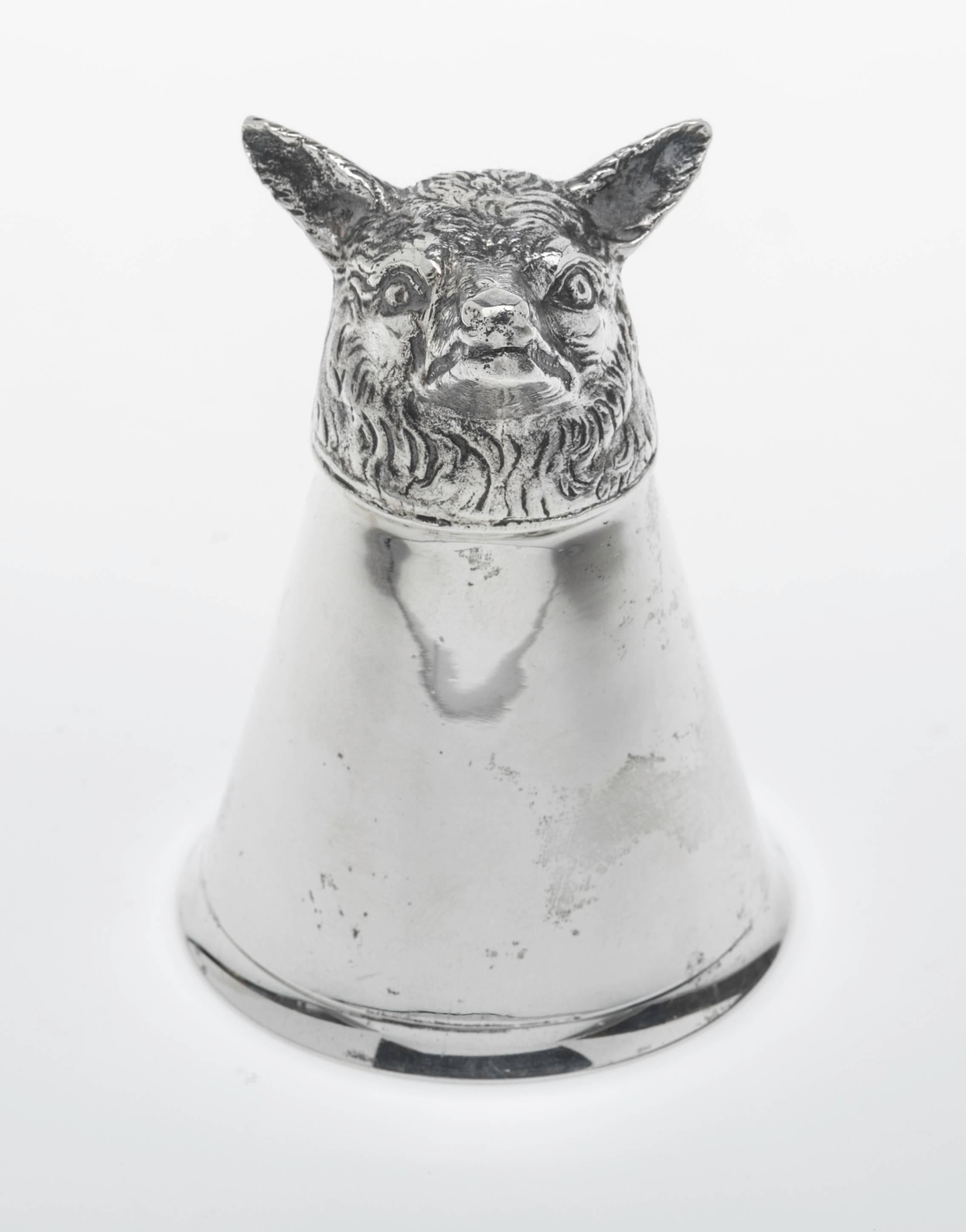 Sterling Silver Fox Head Stirrup Cups Set of Eight In Excellent Condition In Summerland, CA