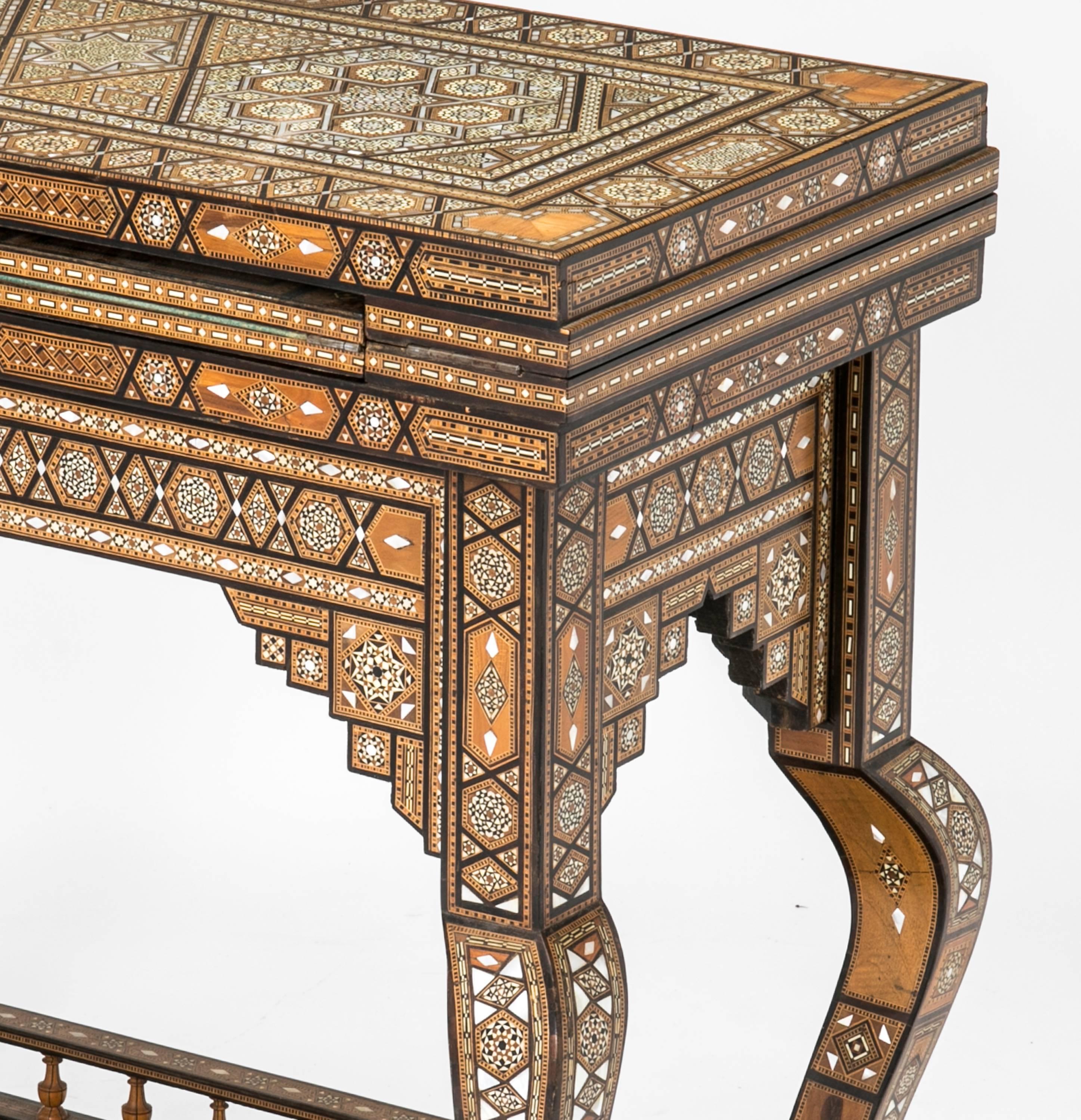 Antique Syrian Bone and Mother-of-Pearl Inlaid Game Table In Excellent Condition In Summerland, CA