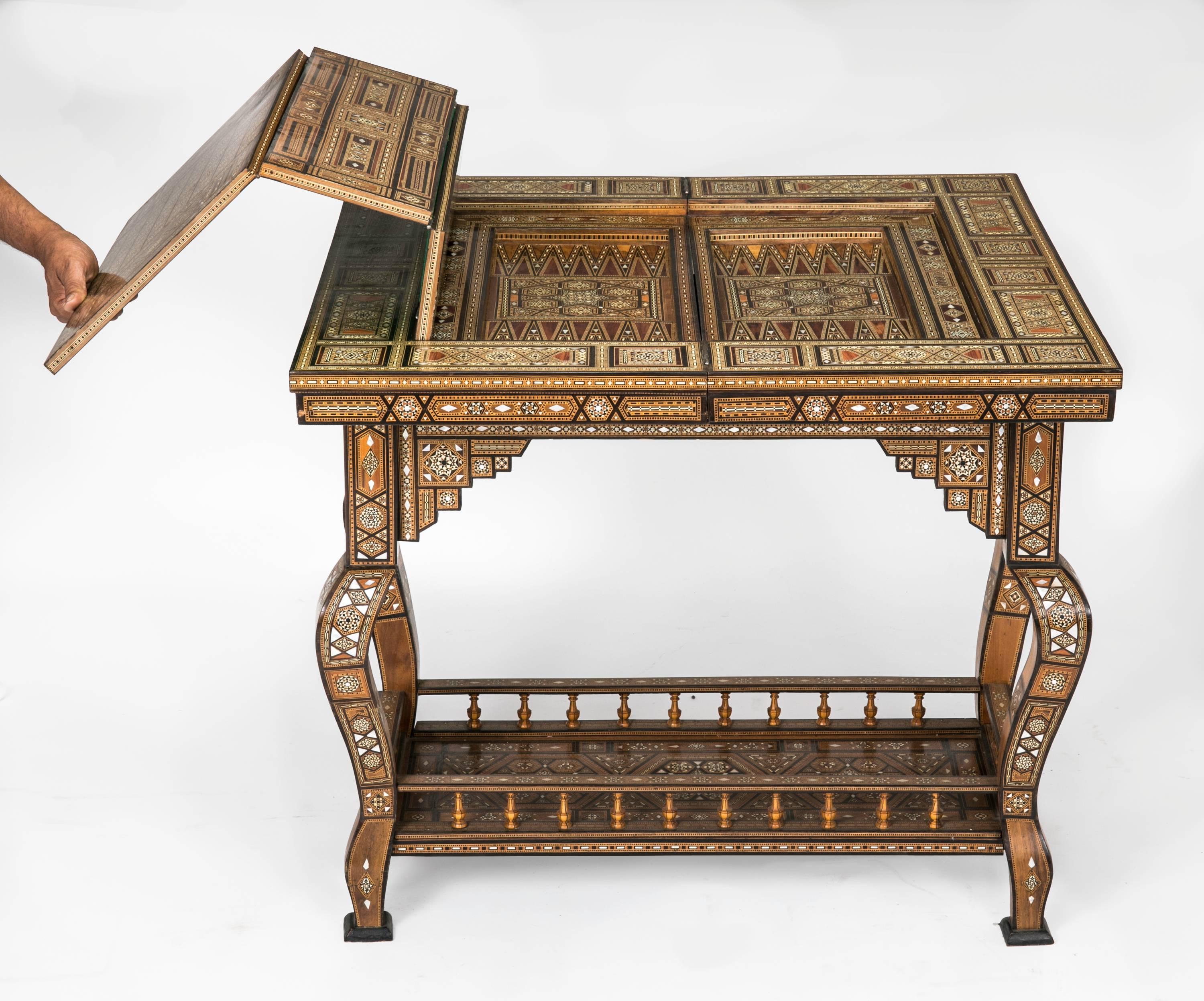 20th Century Antique Syrian Bone and Mother-of-Pearl Inlaid Game Table