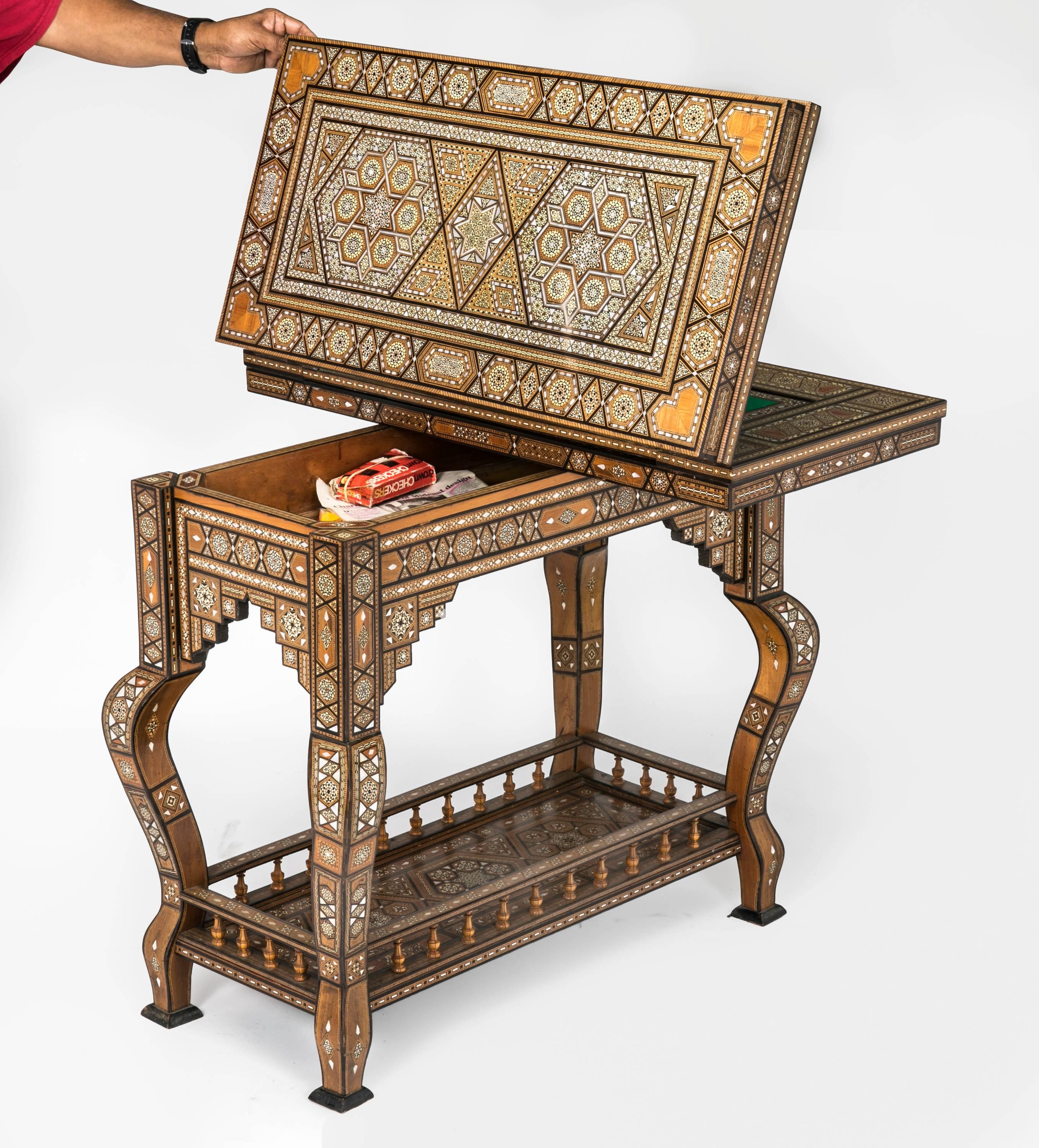 Antique Syrian Bone and Mother-of-Pearl Inlaid Game Table 1