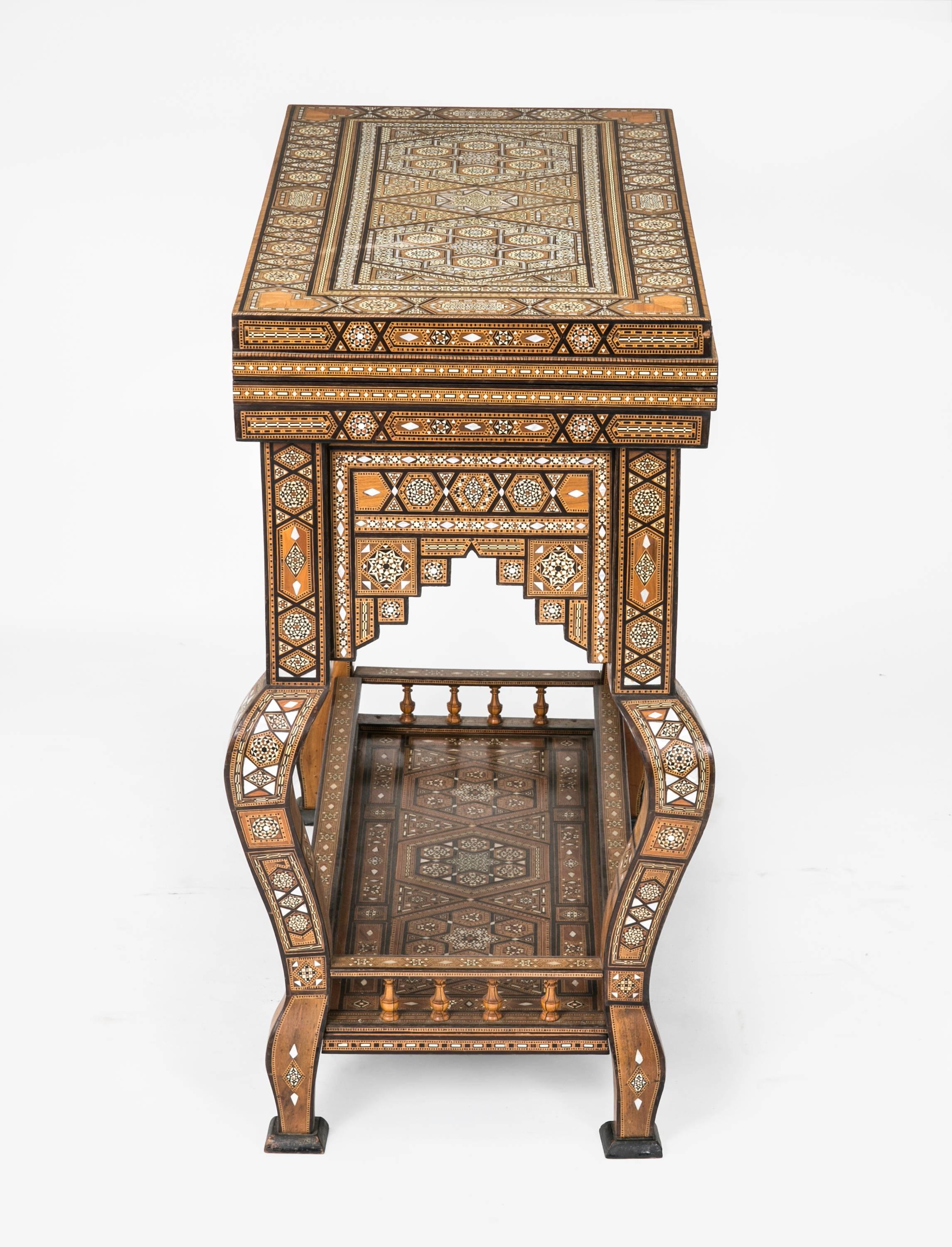 Inlay Antique Syrian Bone and Mother-of-Pearl Inlaid Game Table
