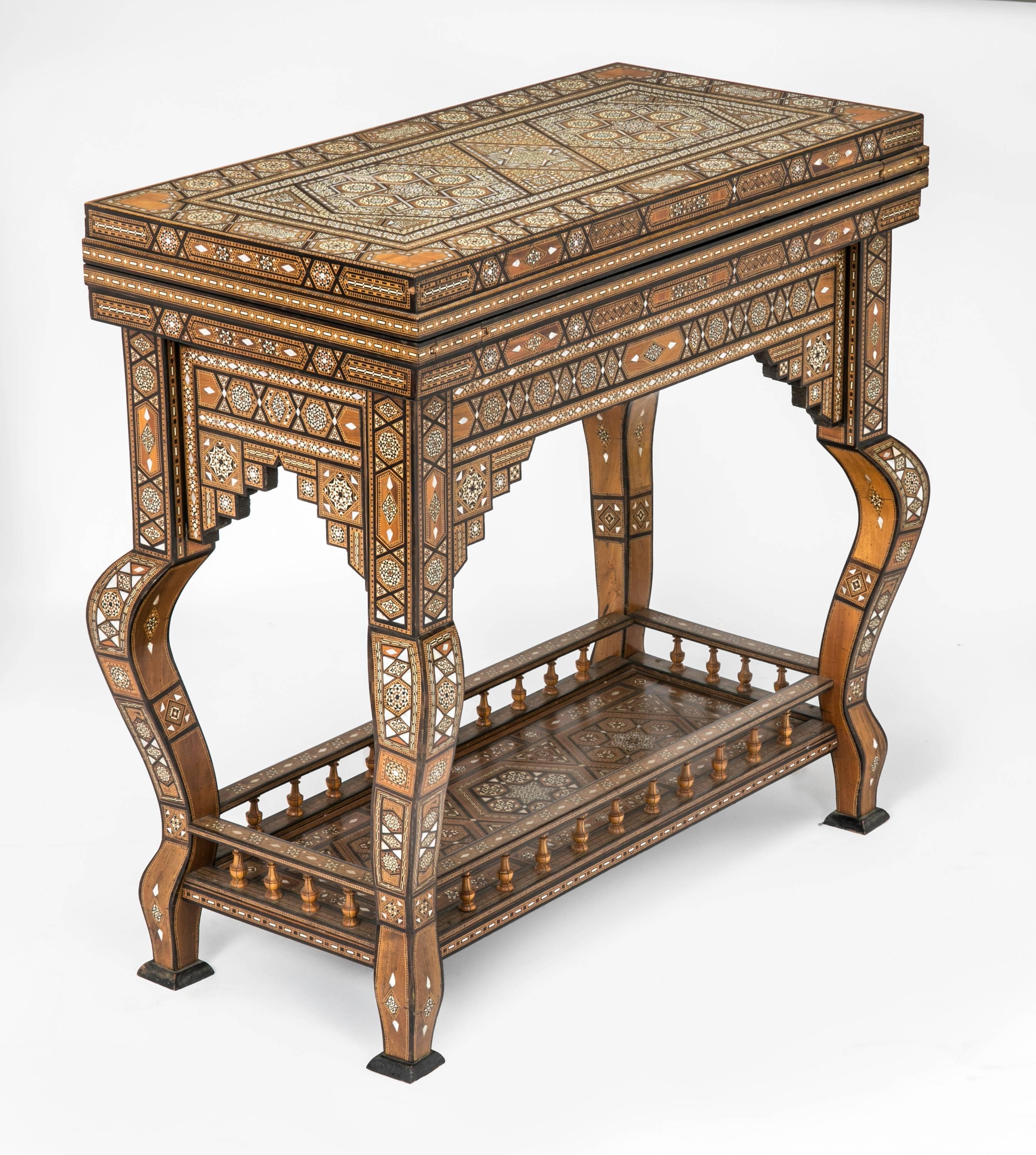 Moorish Antique Syrian Bone and Mother-of-Pearl Inlaid Game Table