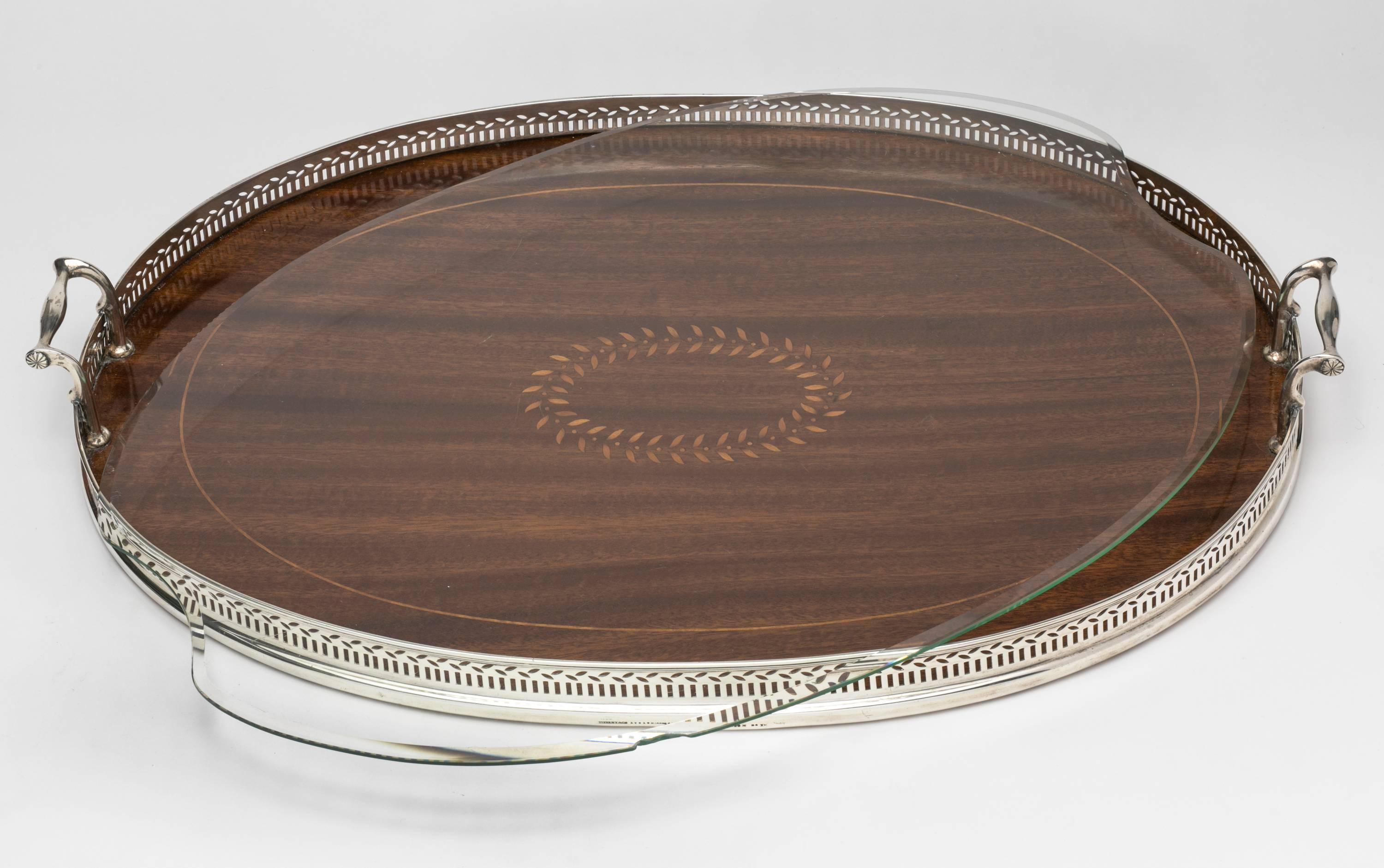 20th Century Large Sterling Silver Mounted Wood Gallery Tray, Tiffany & Co For Sale
