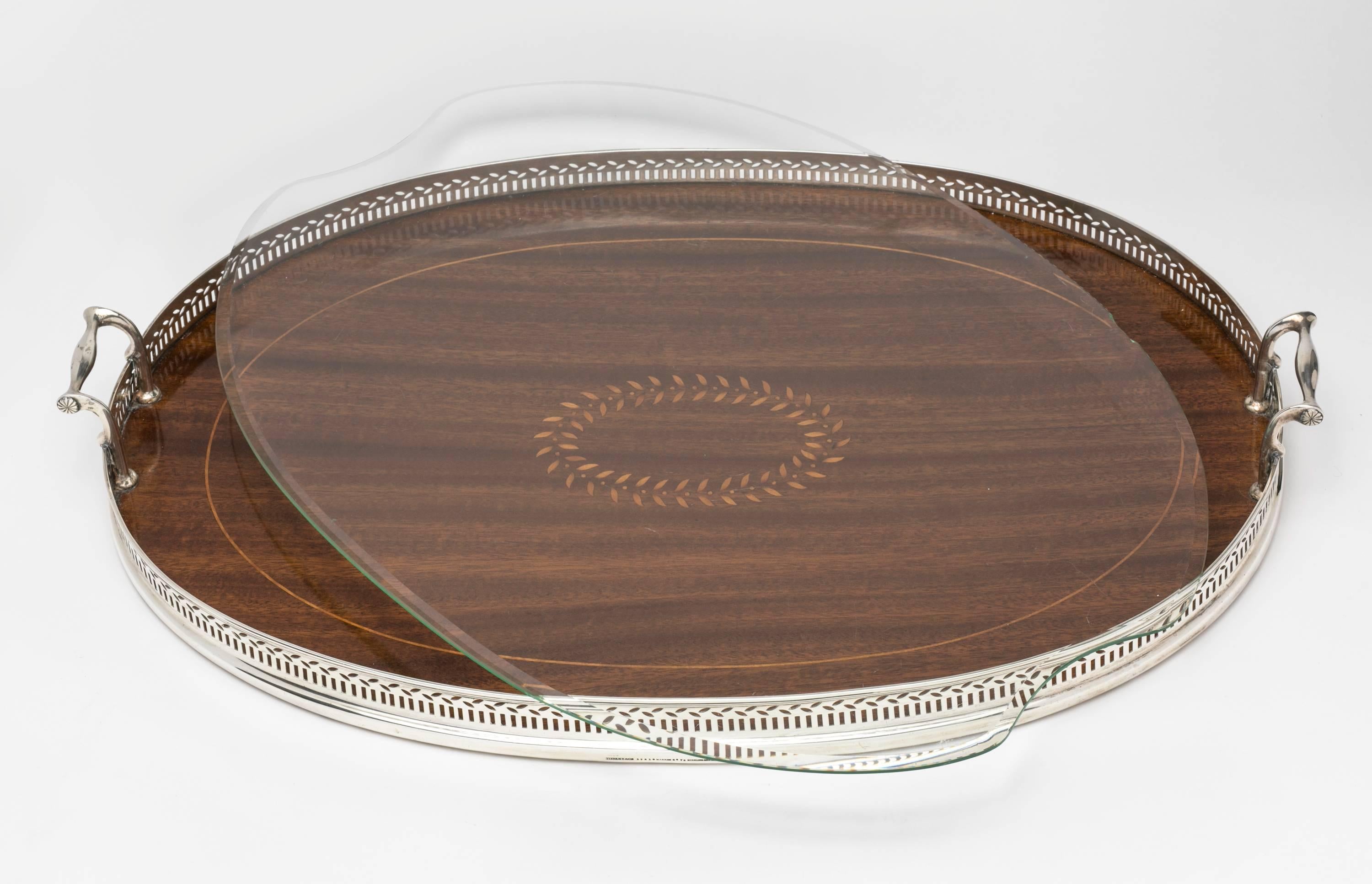 Large Sterling Silver Mounted Wood Gallery Tray, Tiffany & Co For Sale 1