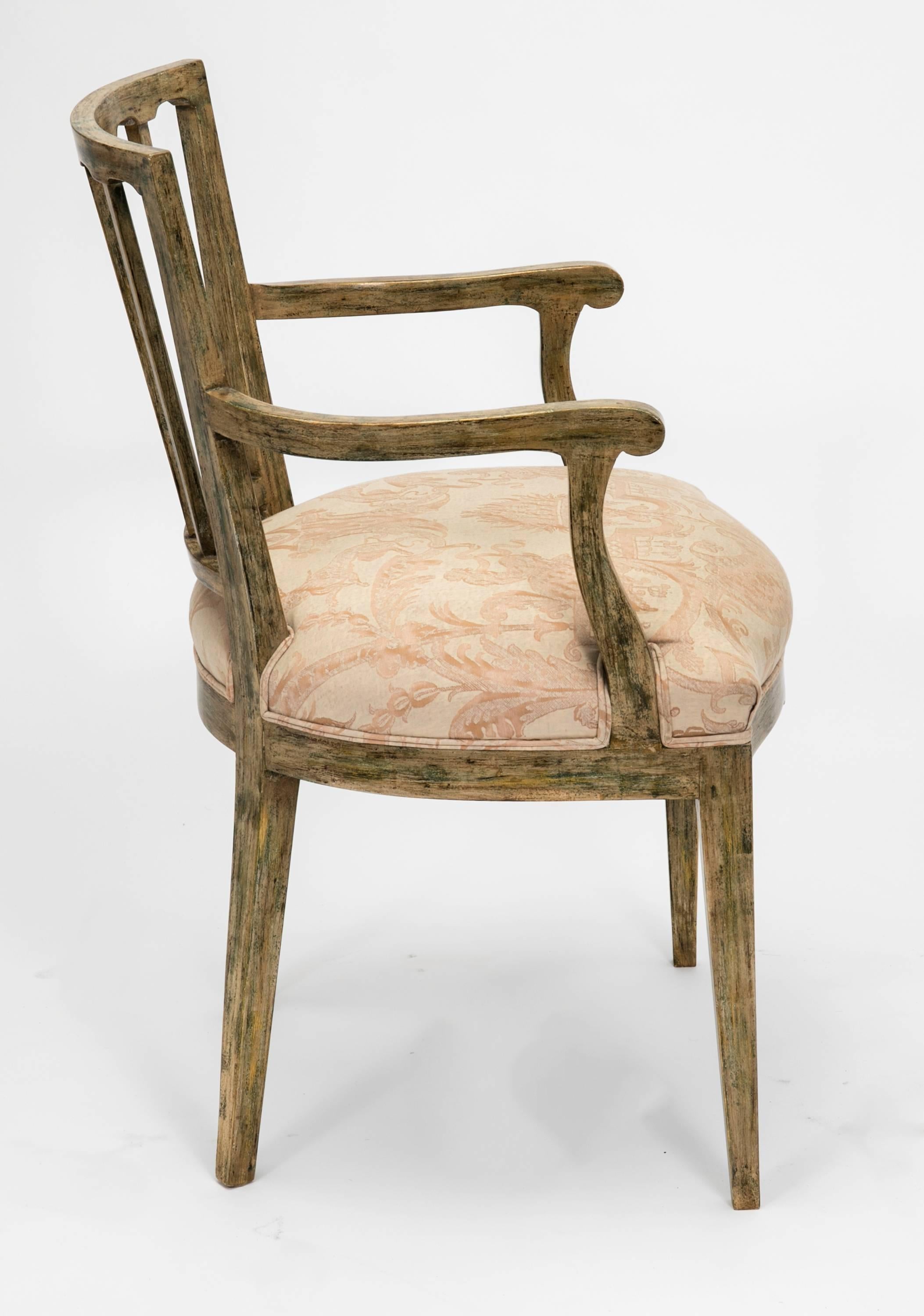 Set of Six, Arm Chairs in Fortuny Fabric,  3