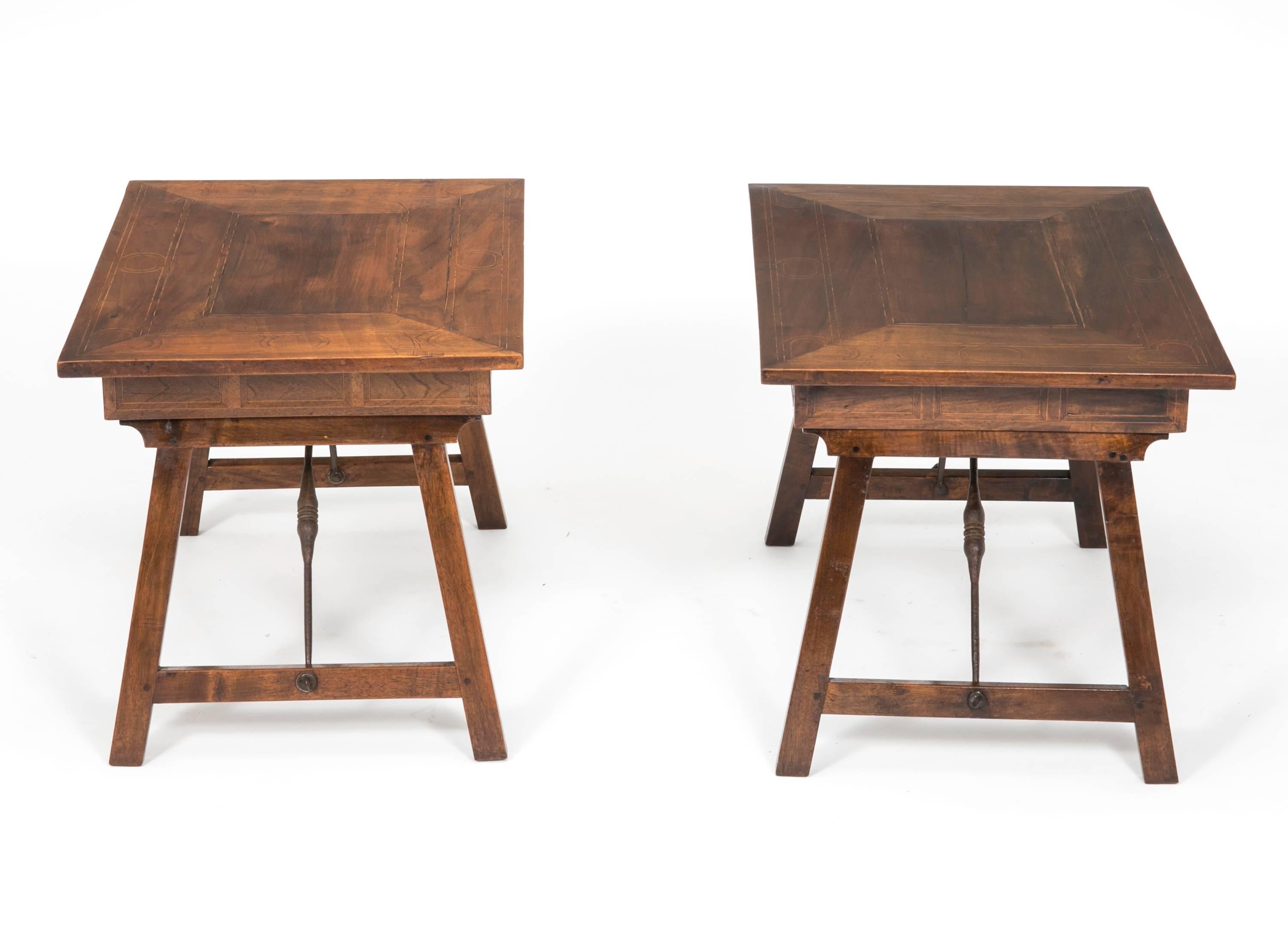Hand-Crafted Side Tables, Pair, Antique English Walnut For Sale