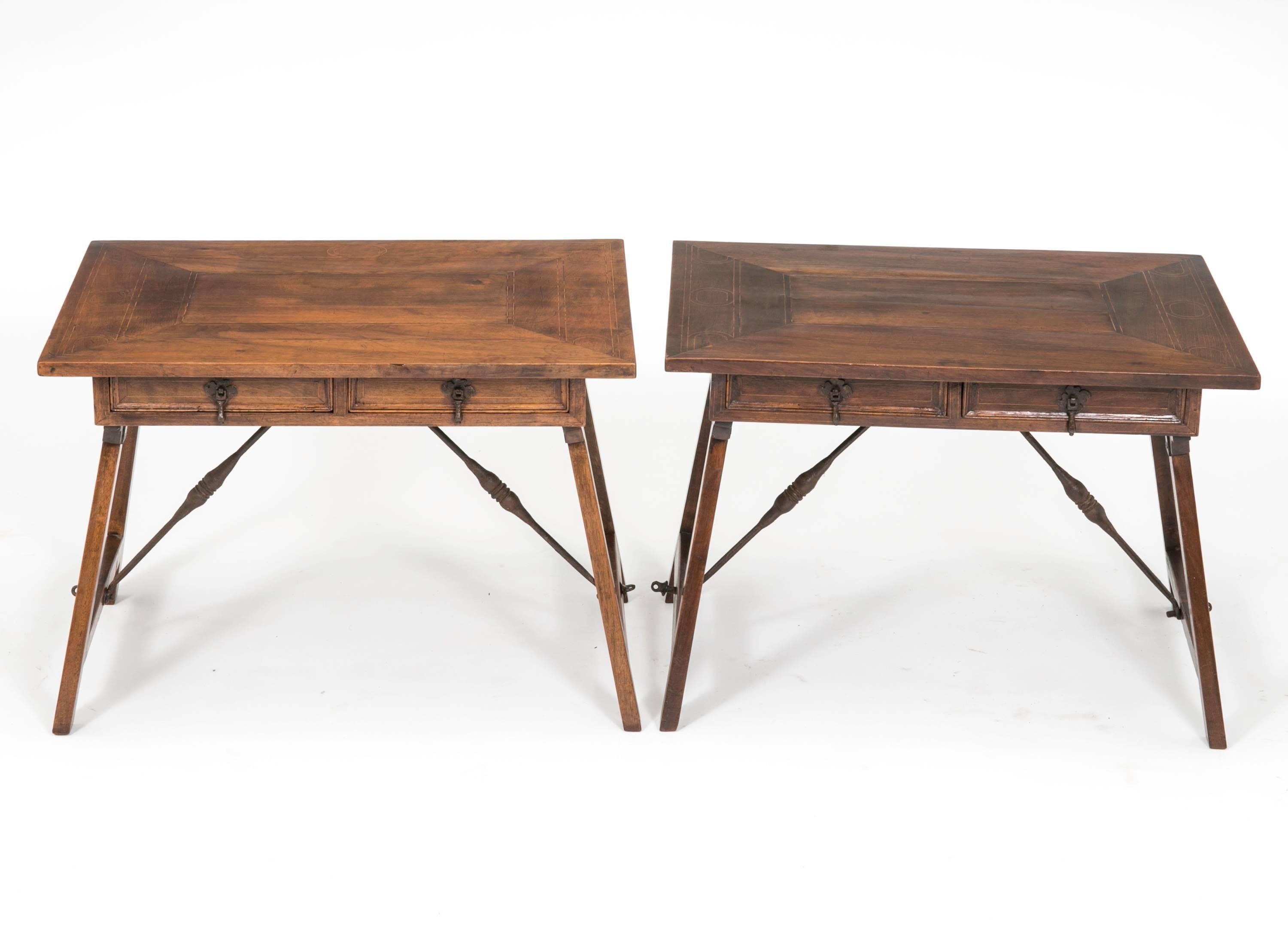20th Century Side Tables, Pair, Antique English Walnut For Sale
