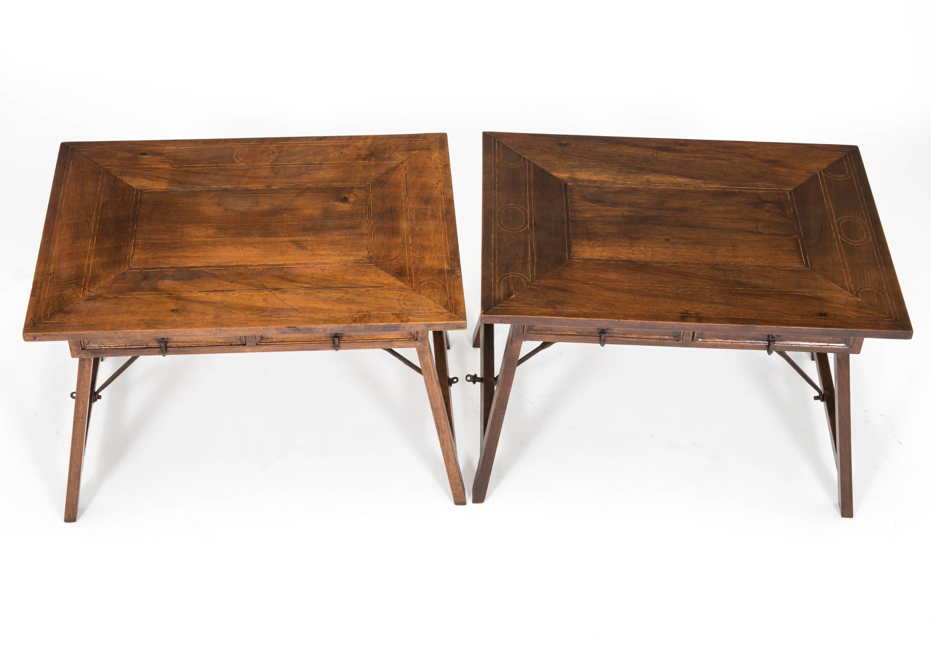 Side Tables, Pair, Antique English Walnut For Sale 1