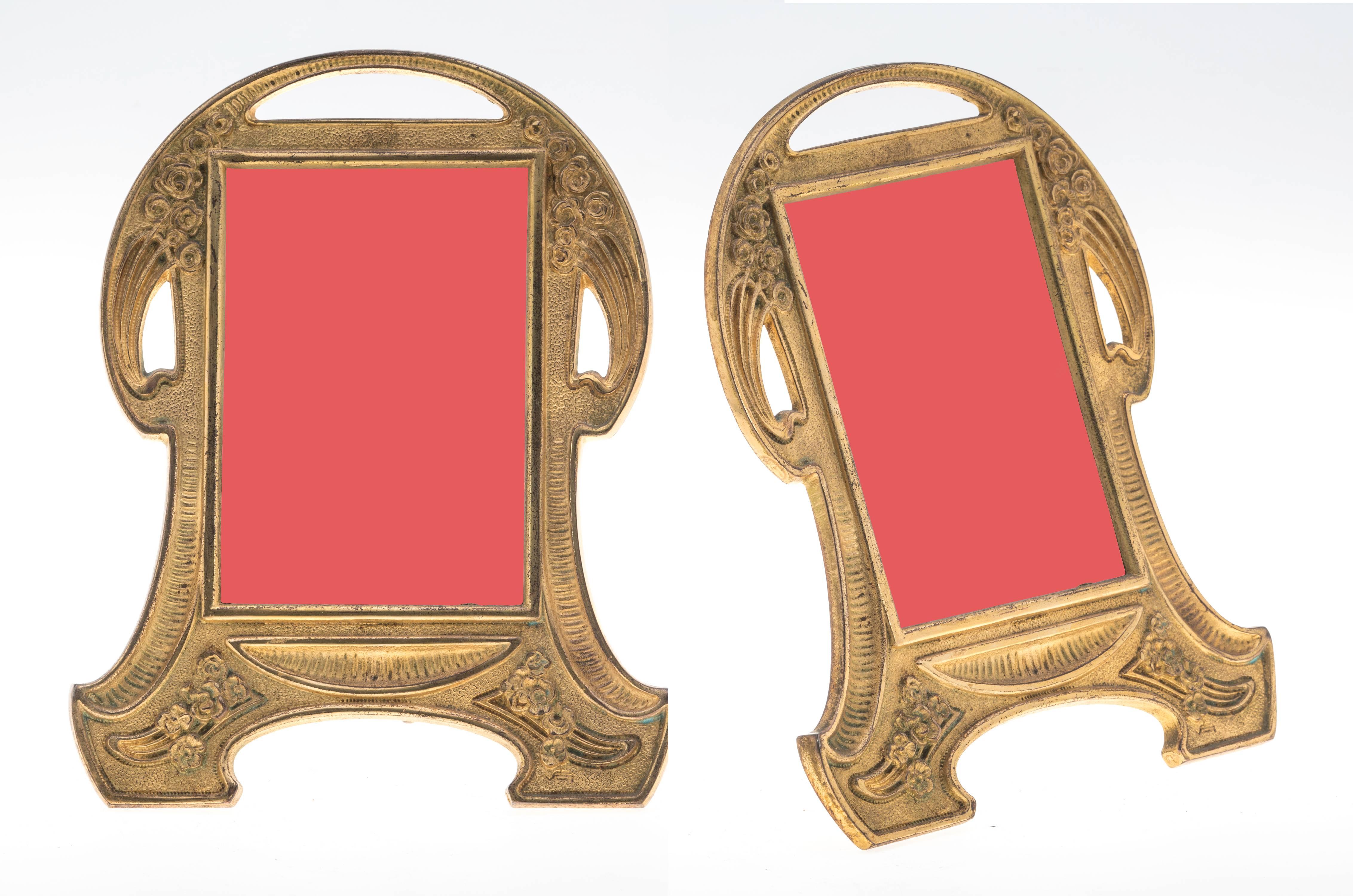 Antique Art Nouveau gilt bronze picture frames. Sold as pair. Very hard to find, lovely pair.