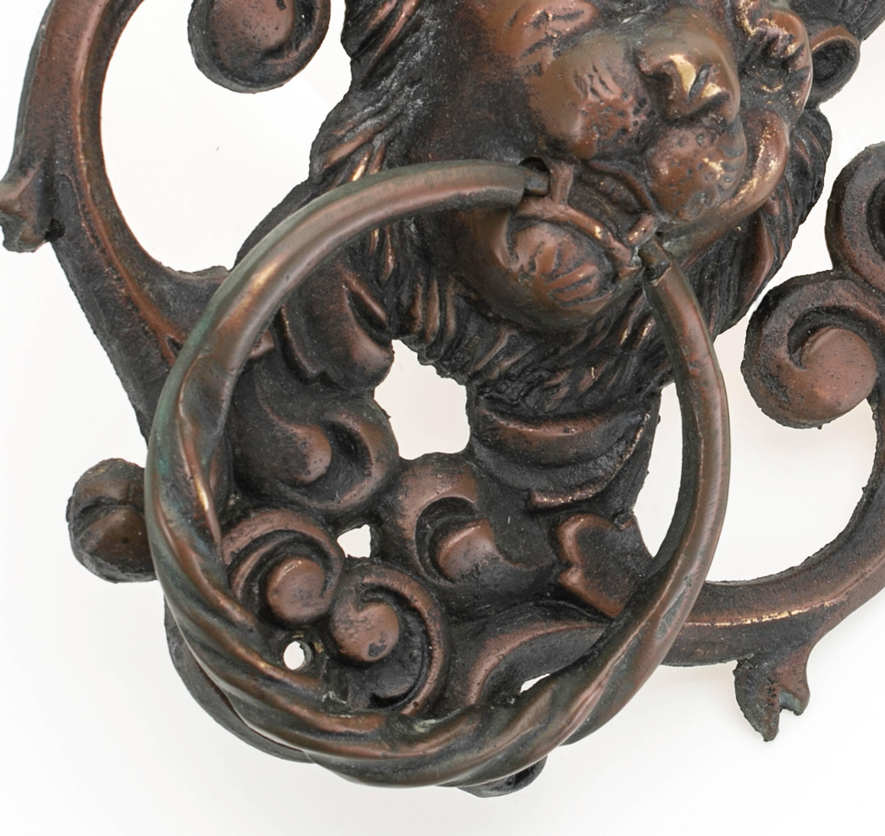Cast Antique Bronze Lion Face Door Knocker