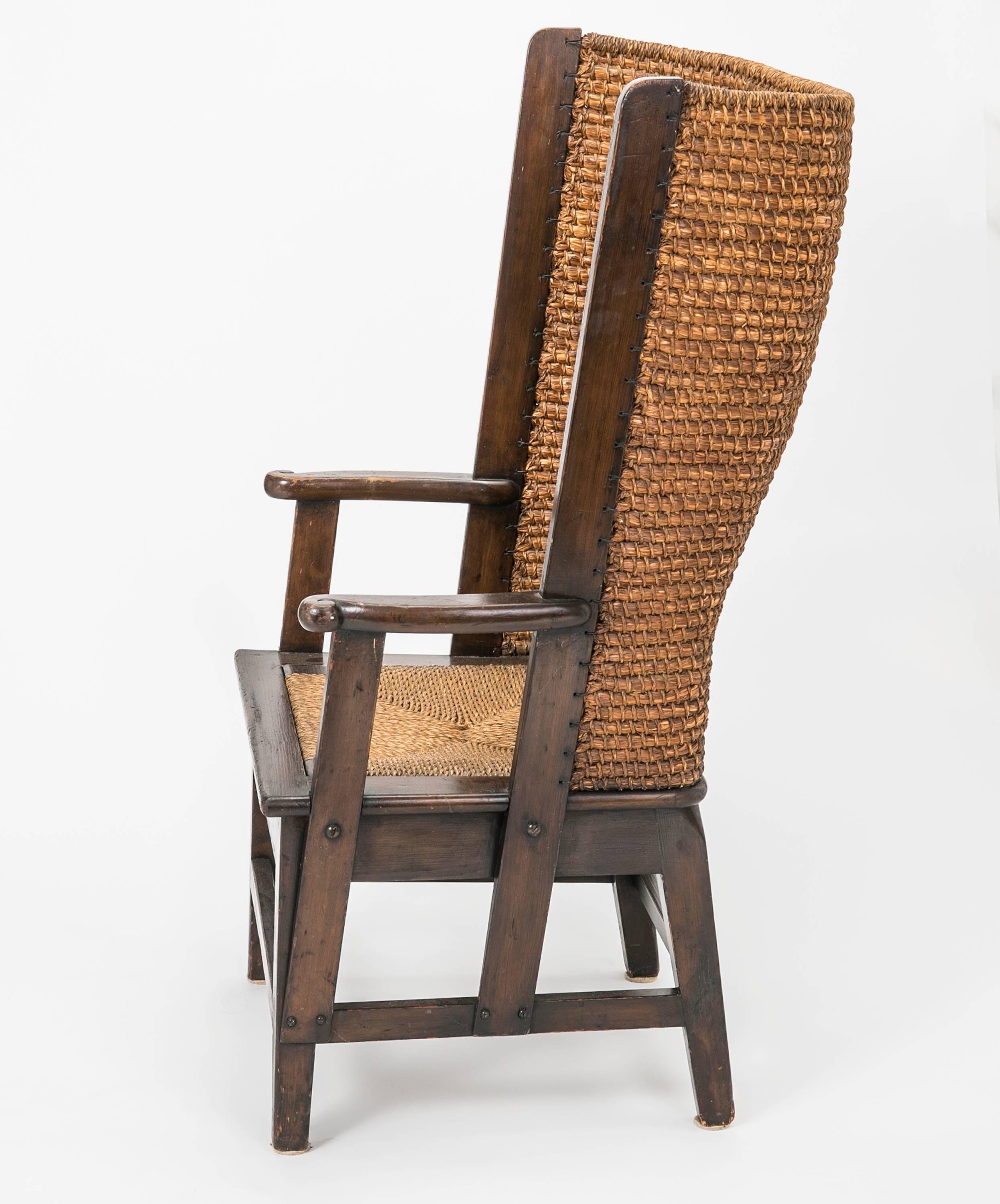 Hand-Woven Antique Rush Chair, Scottish Orkney