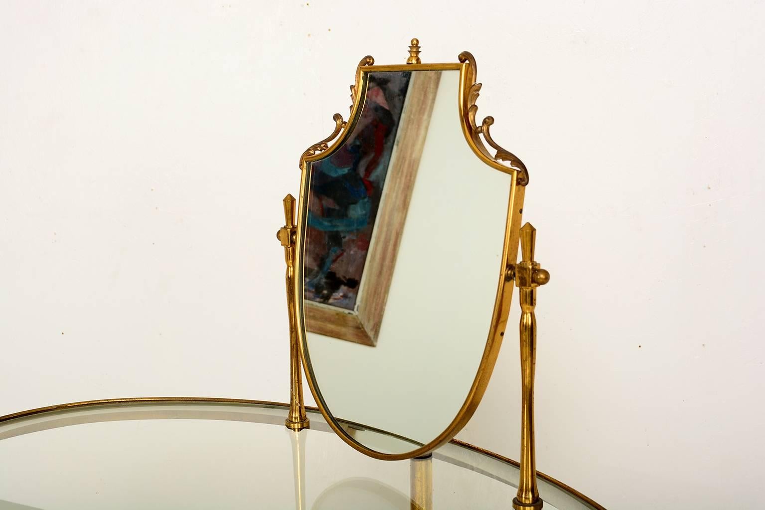 Sculptural MId-Century Modern Italian Vanity With Mirror in Brass & Glass 1