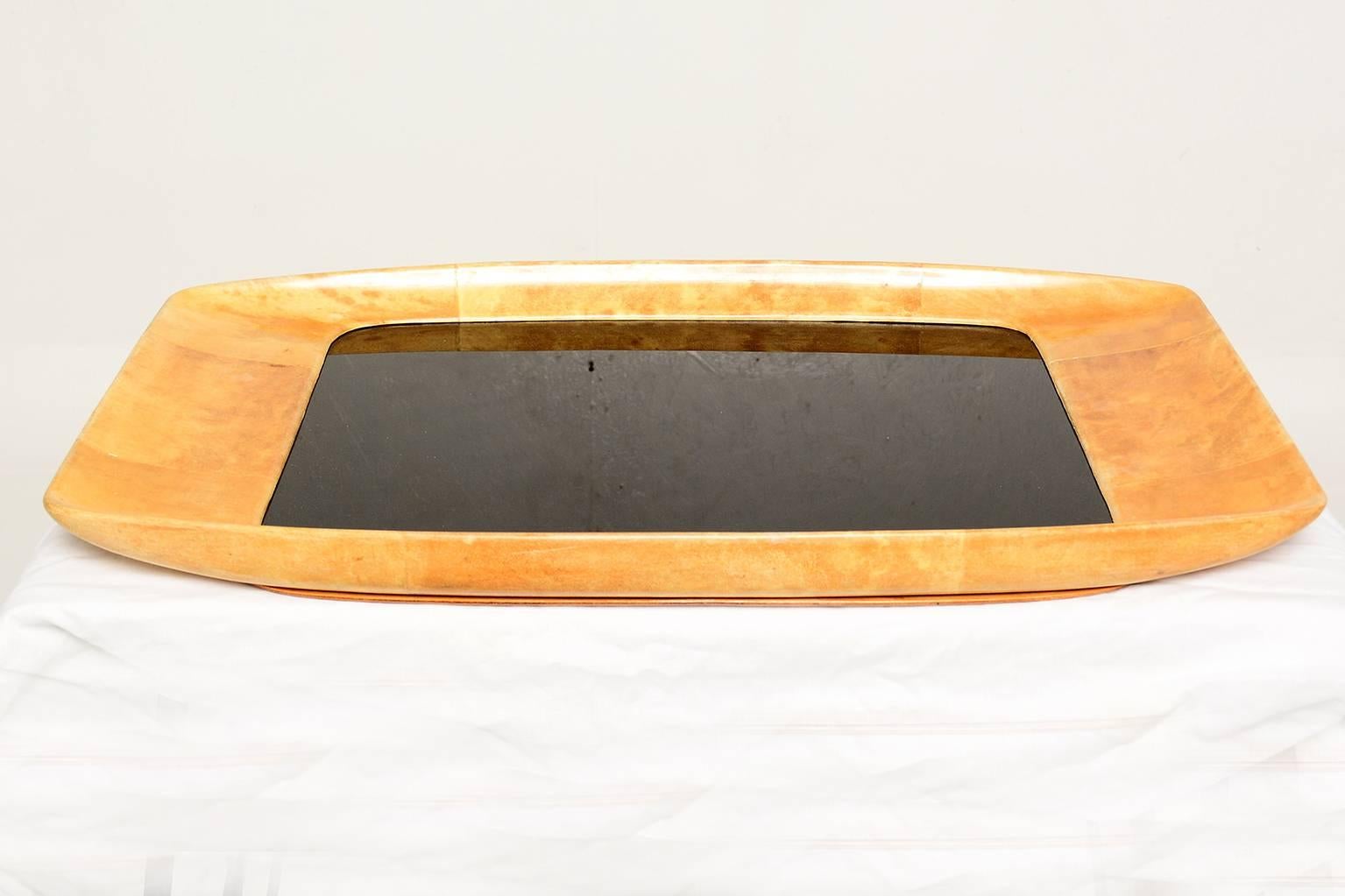 Mid-Century Modern 1960s, Aldo Tura Goatskin and Glass Service Tray, Midcentury