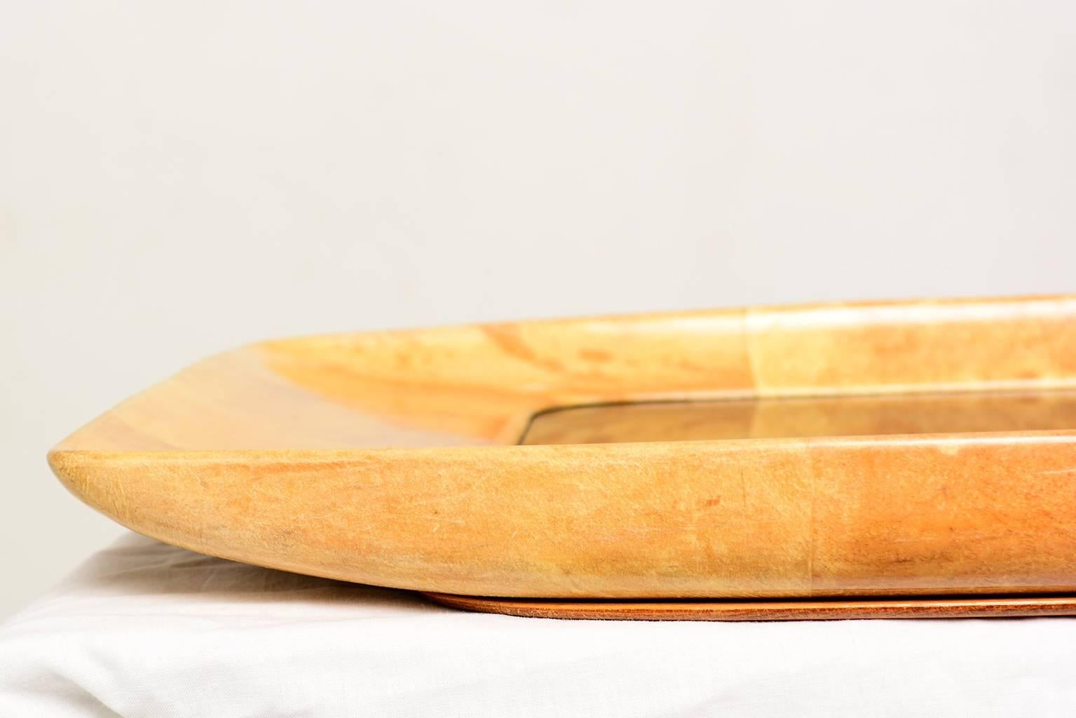 1960s, Aldo Tura Goatskin and Glass Service Tray, Midcentury In Excellent Condition In Chula Vista, CA