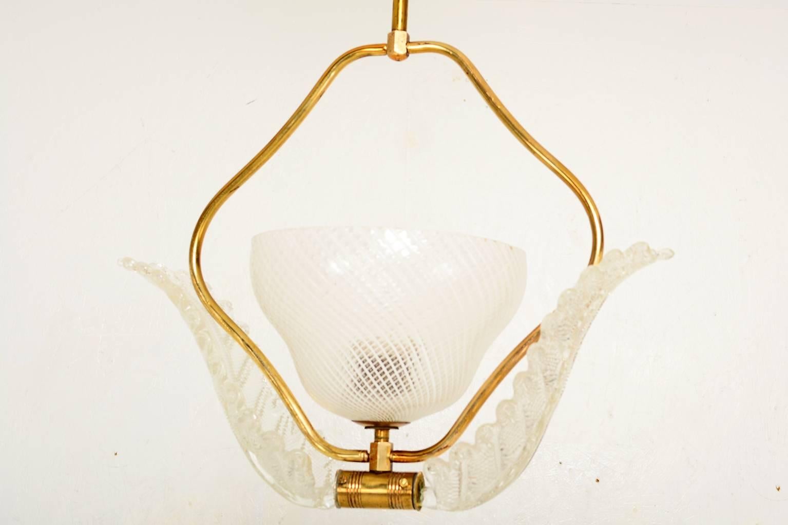 Mid-Century Modern Italian Pendant Chandelier Murano and Brass 4