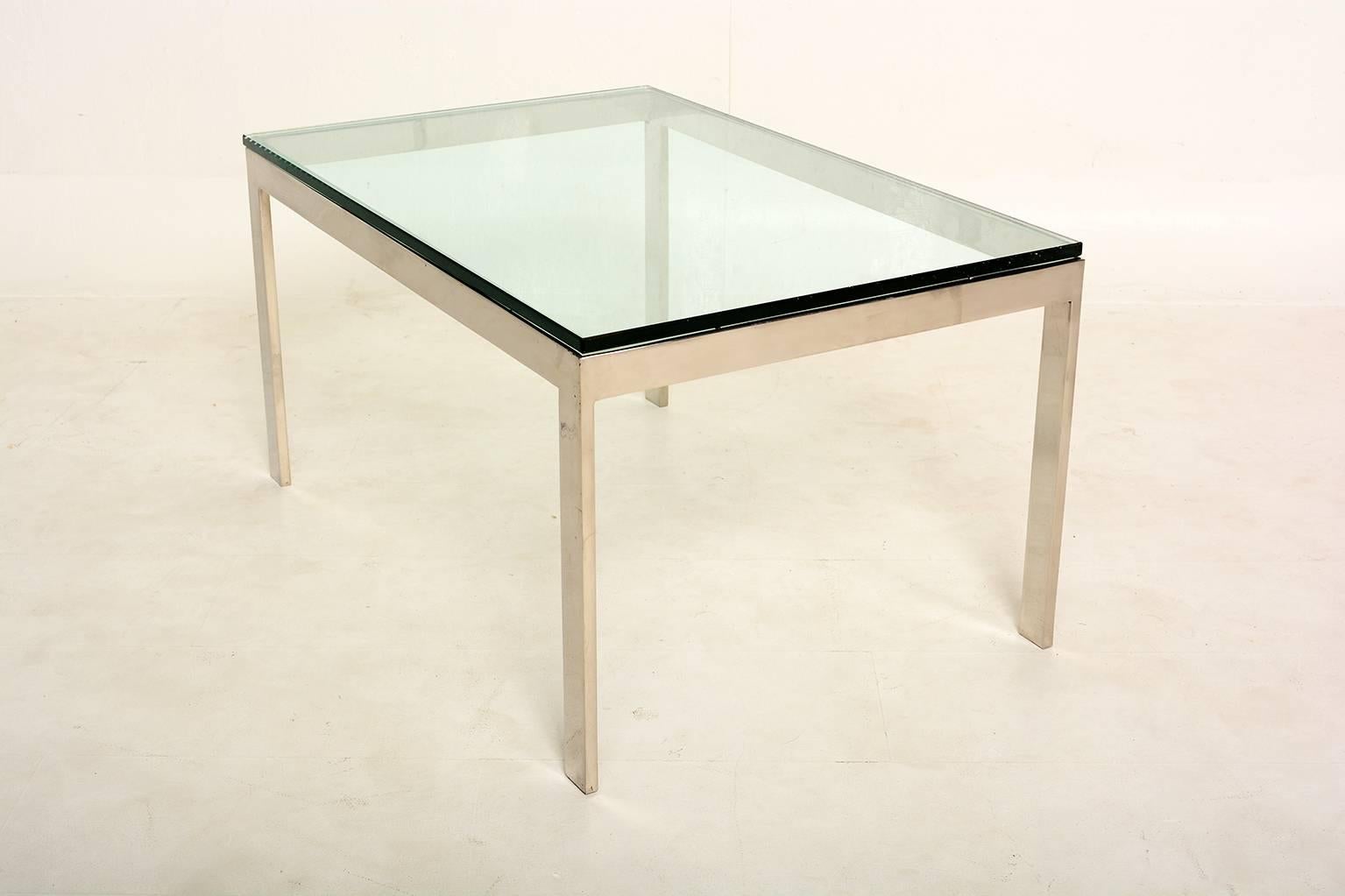 Mid-Century Modern Stainless Steel and Glass Coffee Table