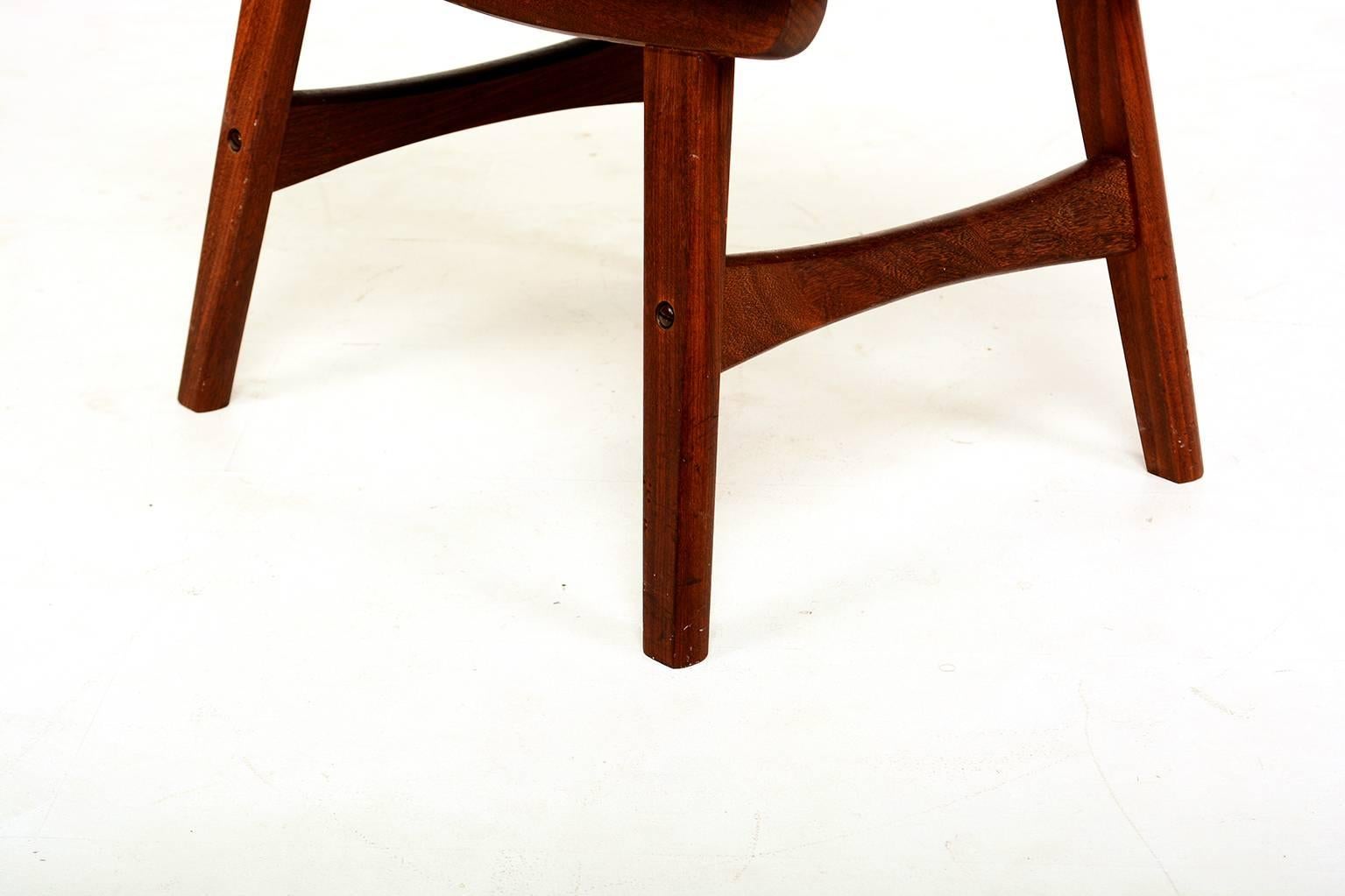 Oiled Mid Century Danish Modern Teak Stool with leather seat.