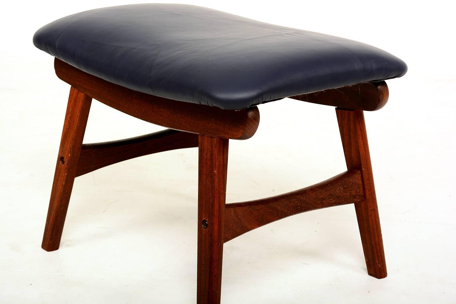 Mid-20th Century Mid Century Danish Modern Teak Stool with leather seat.