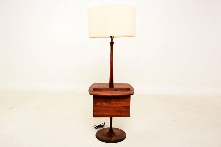 Mid Century Modern Walnut Floor Lamp With Table And Holder